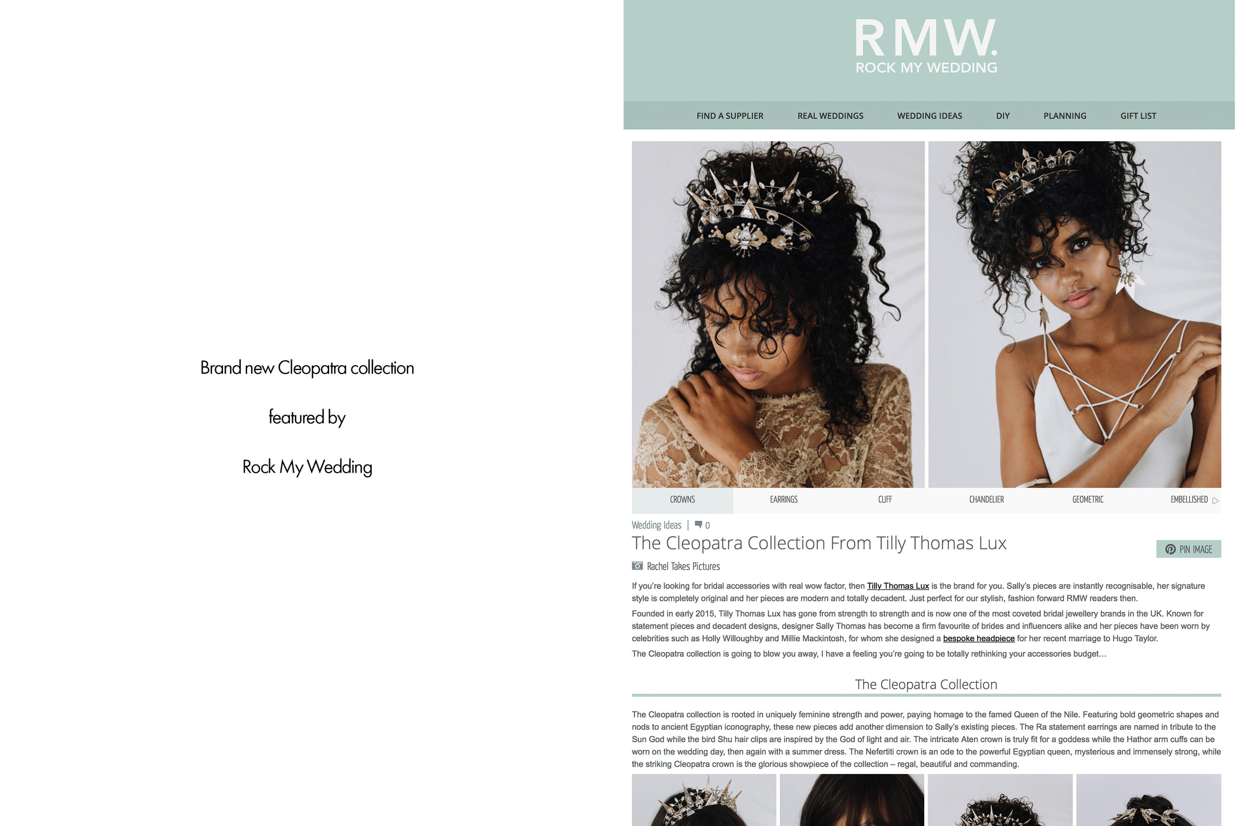 Tilly Thomas Lux Cleopatra Collection featured on Rock My Wedding