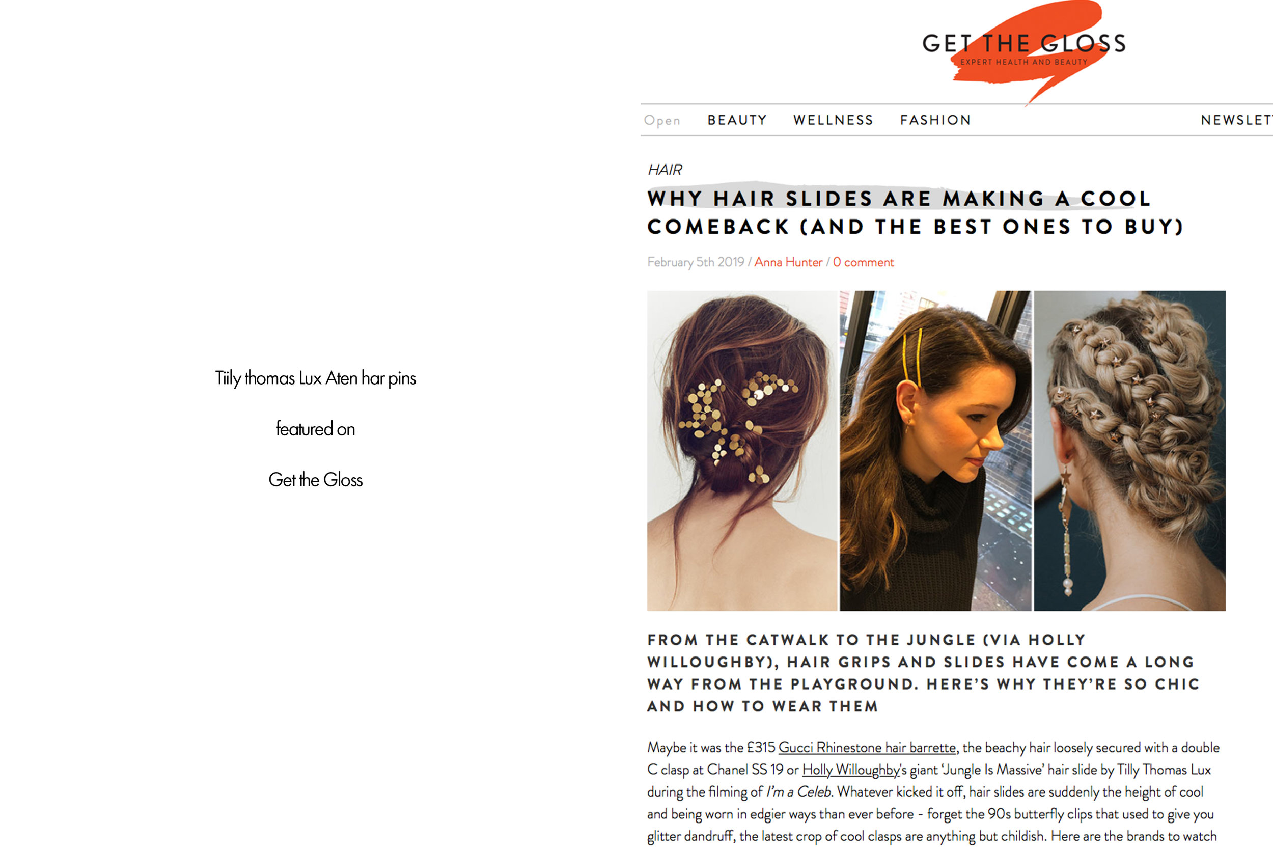 Tilly Thomas Lux hair pins featured on Get the Gloss