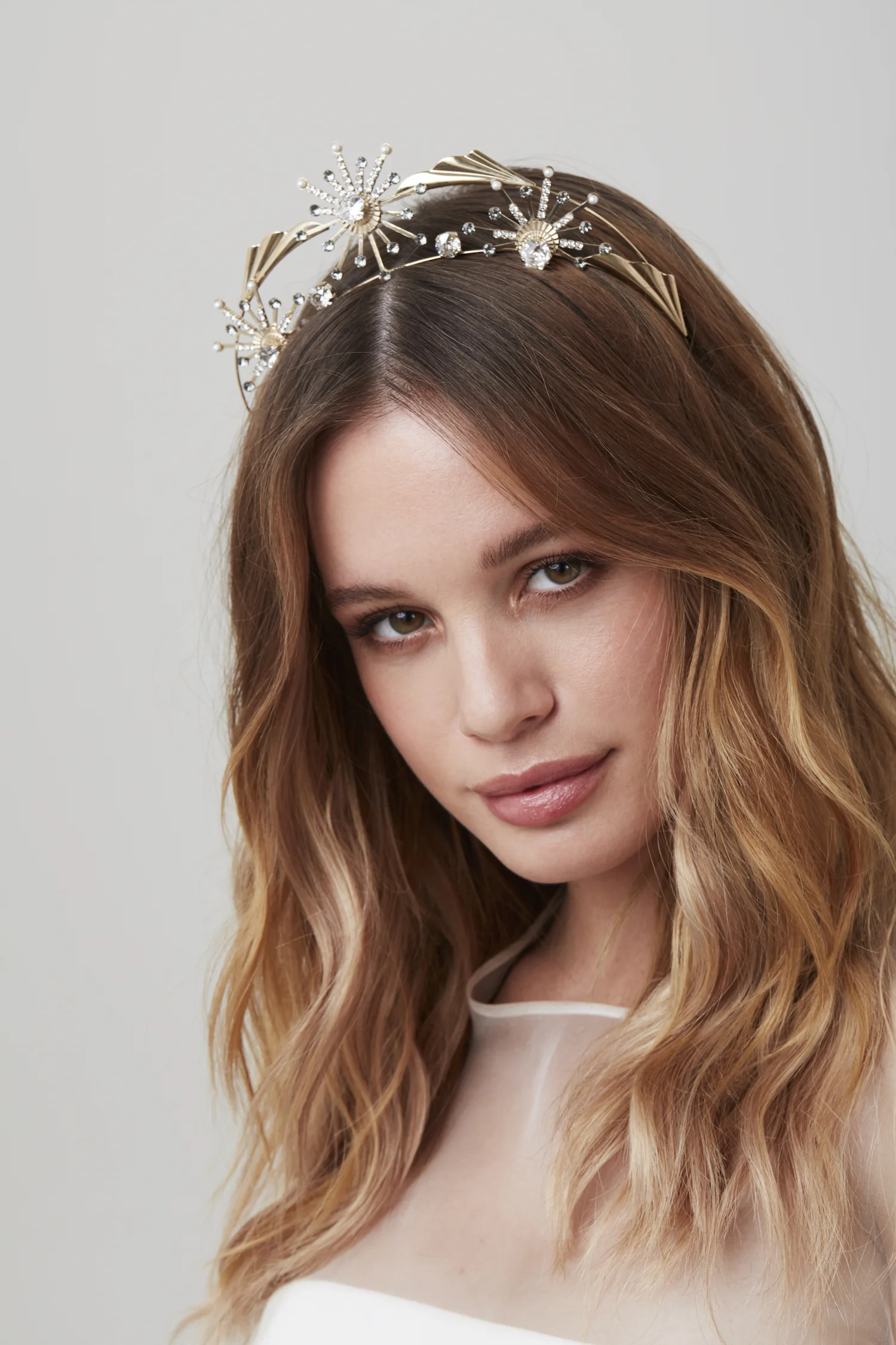 Nude wrapped leather Headpiece — Tilly Thomas Lux