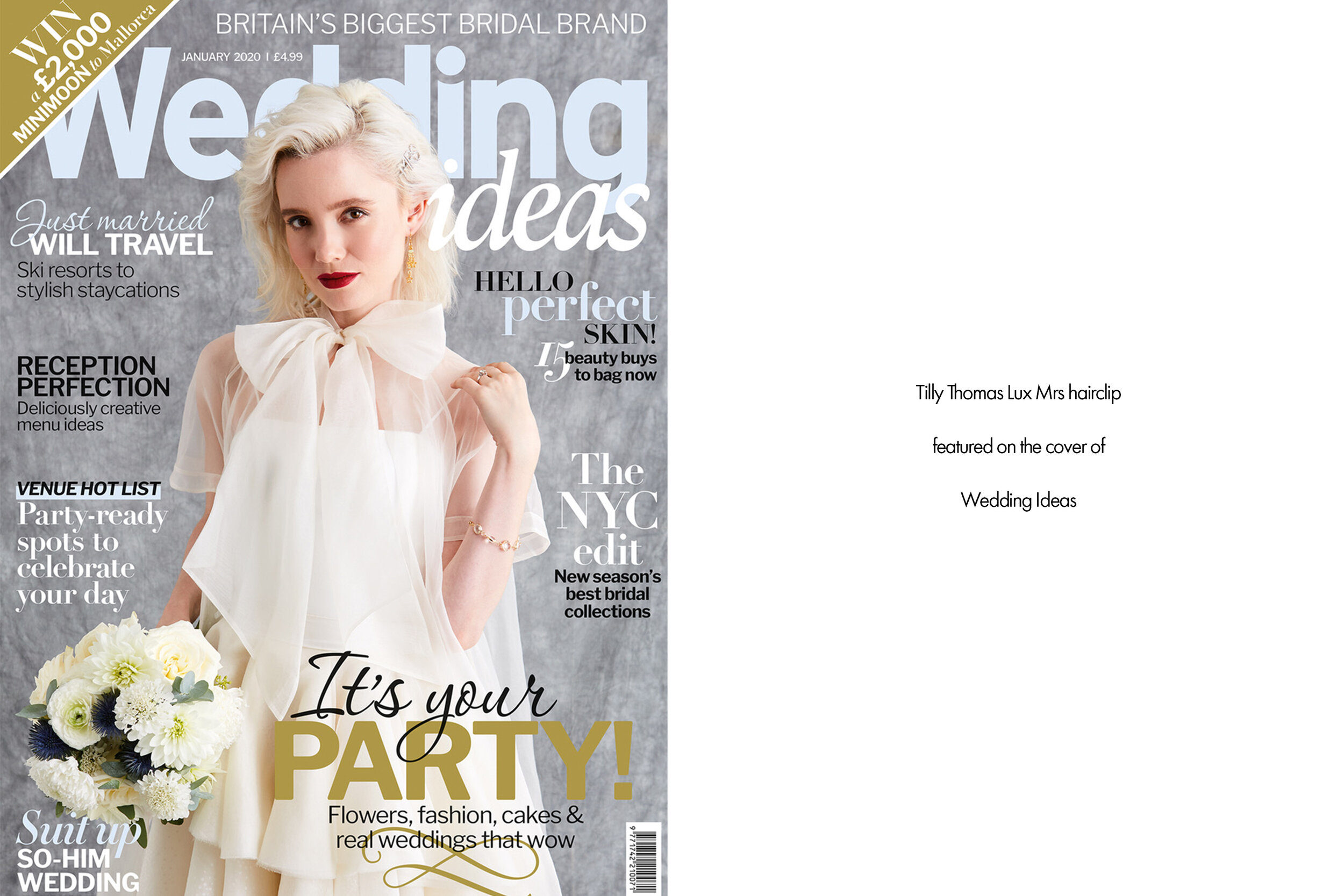 Tilly Thomas Lux Aten headpiece featured on the cover of Wedding Ideas Magazine