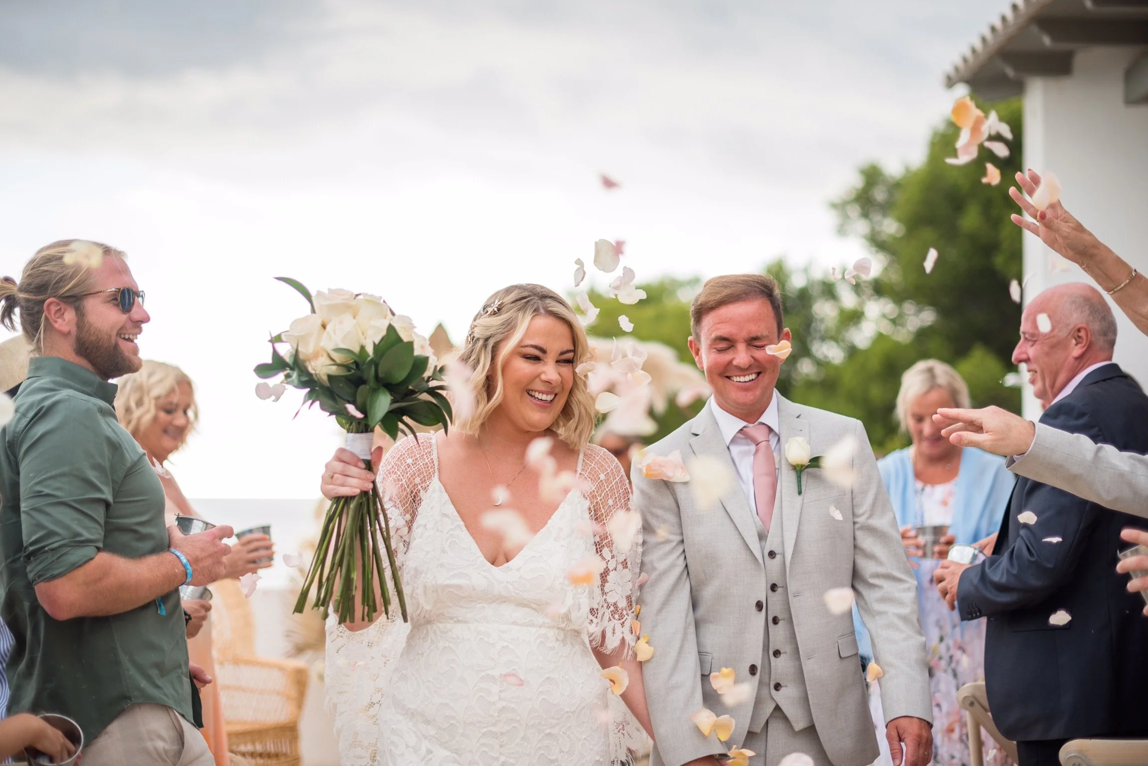 Tilly Thomas Lux Celestial hairpins and a Grace Loves Lace gown for an Ibiza wedding
