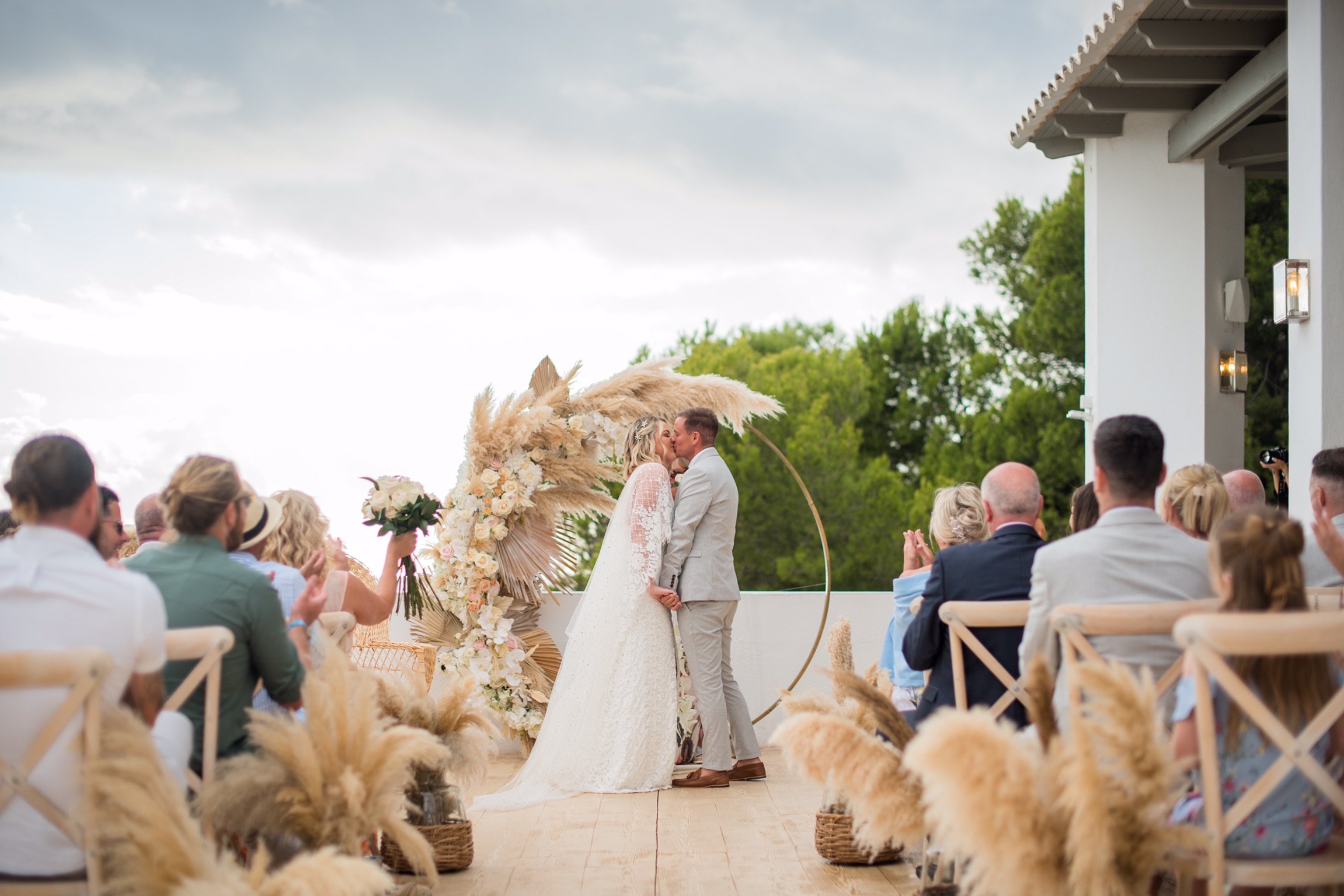 Tilly Thomas Lux Celestial hairpins and a Grace Loves Lace gown for an Ibiza wedding