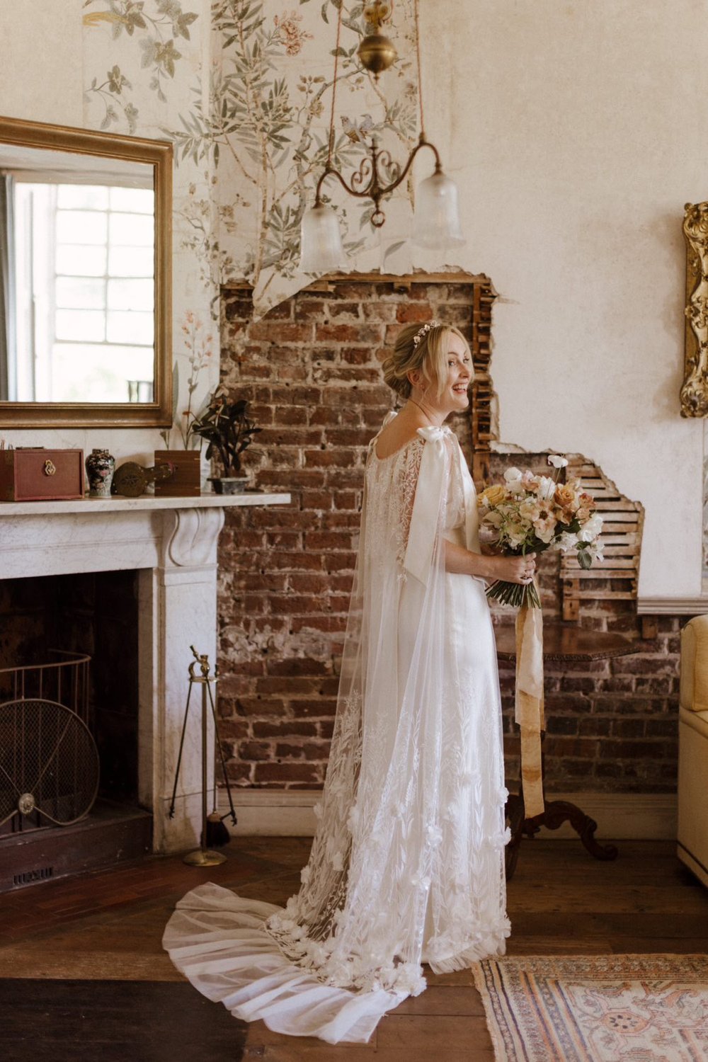 A Tilly Thomas Lux crown and two wedding dresses for a stunning bride