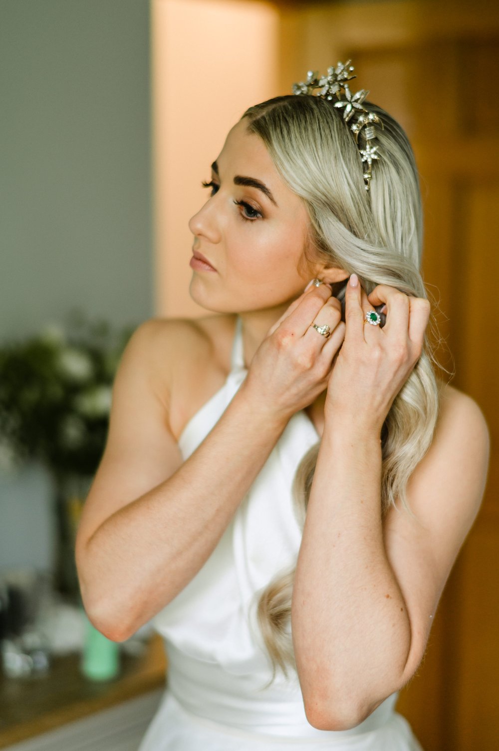 A Tilly Thomas Lux Crown and Hollywood Waves for a beautiful bride