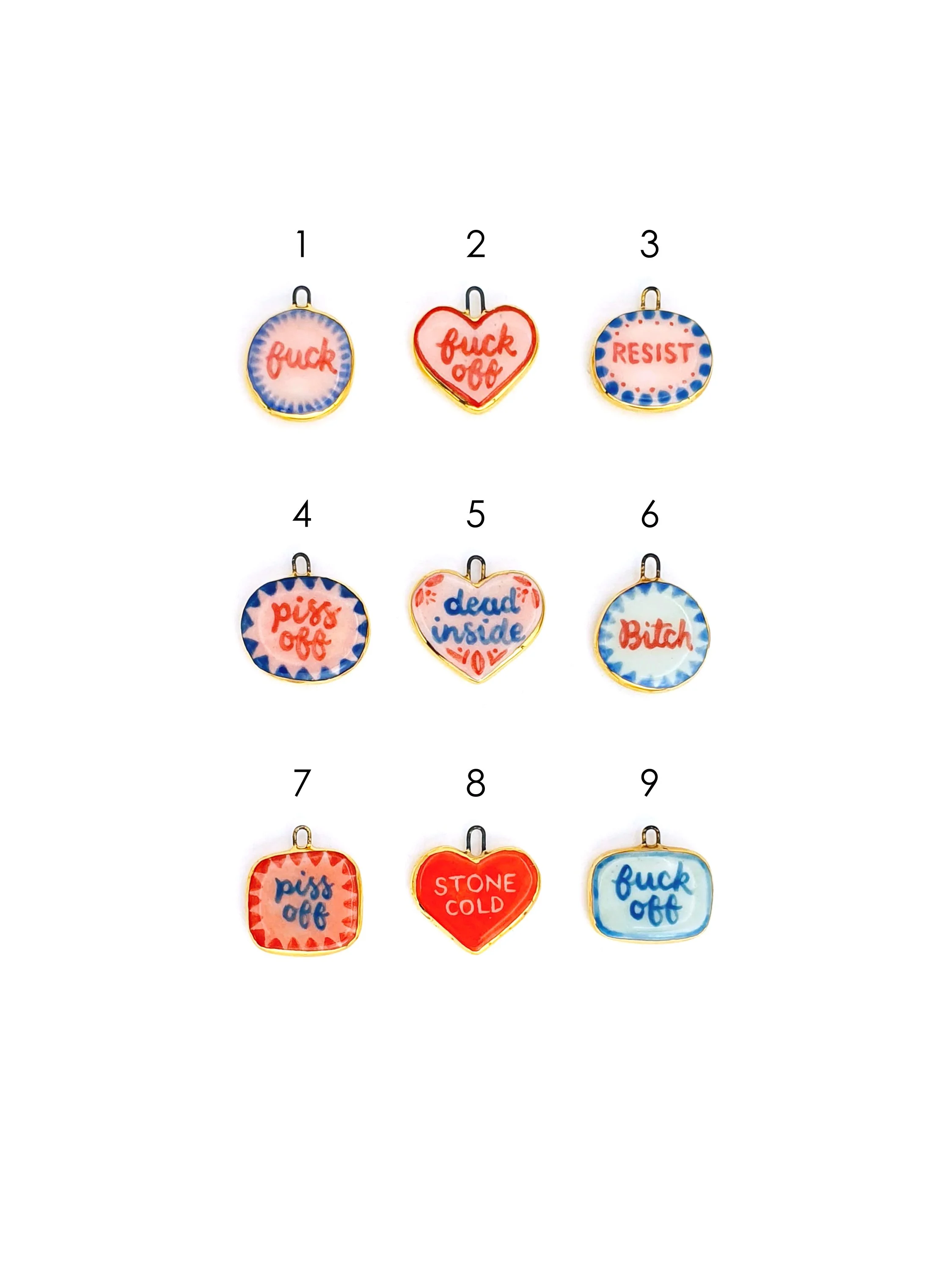Candy coloured sweary charms - SET 1