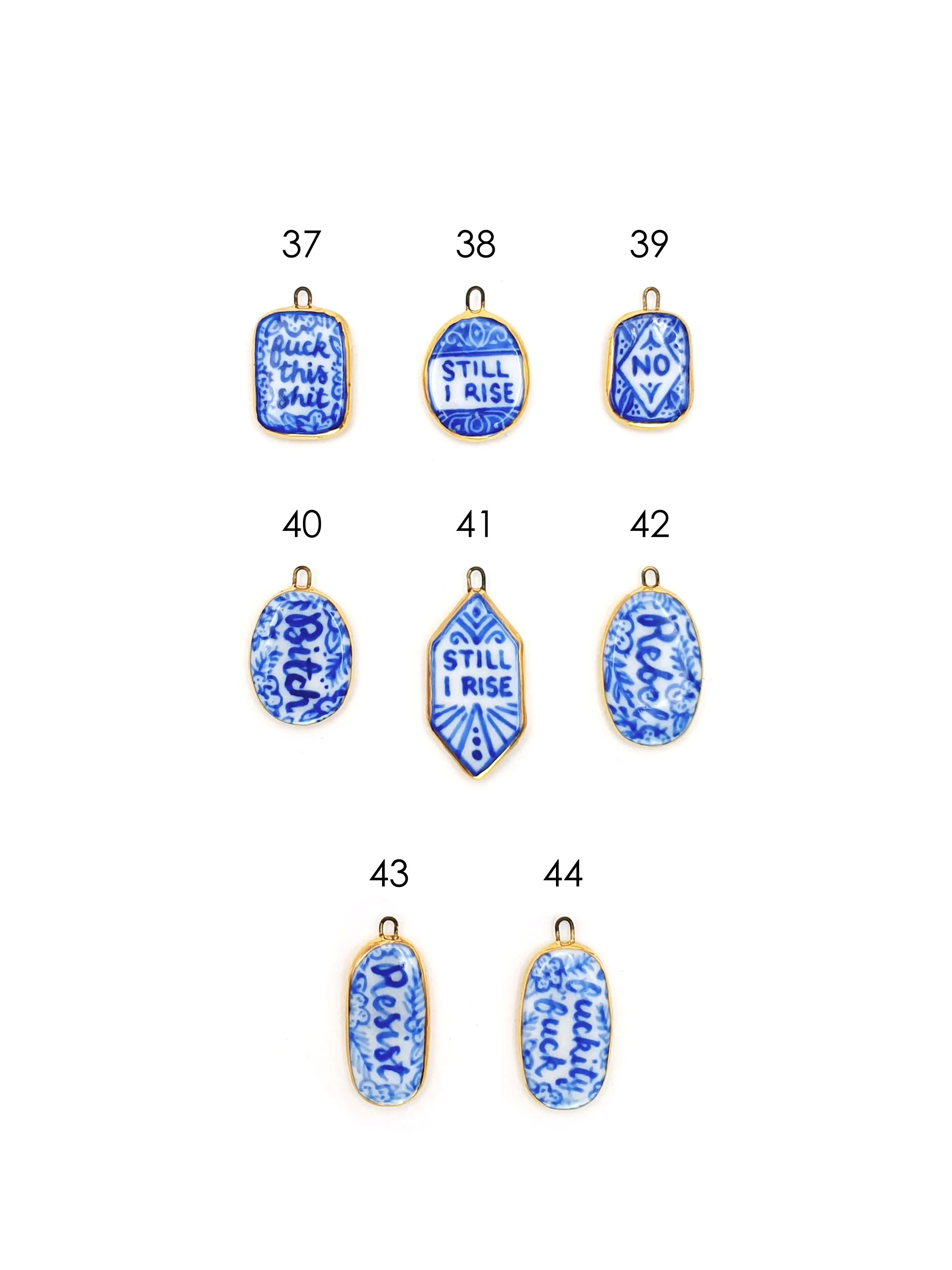 Blue and white sweary lozenge charms - SET 5