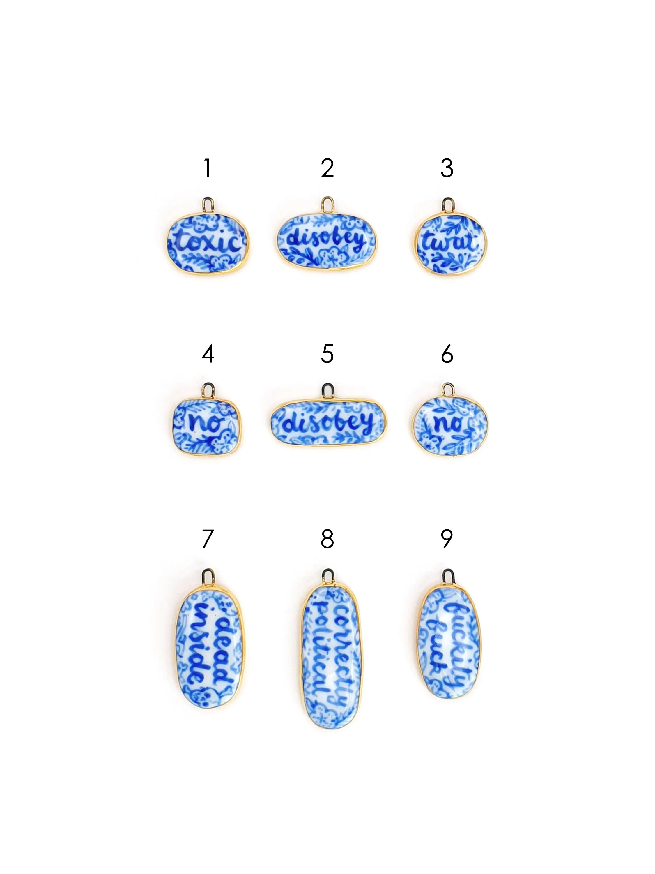 Blue and white sweary lozenge charms - SET 1