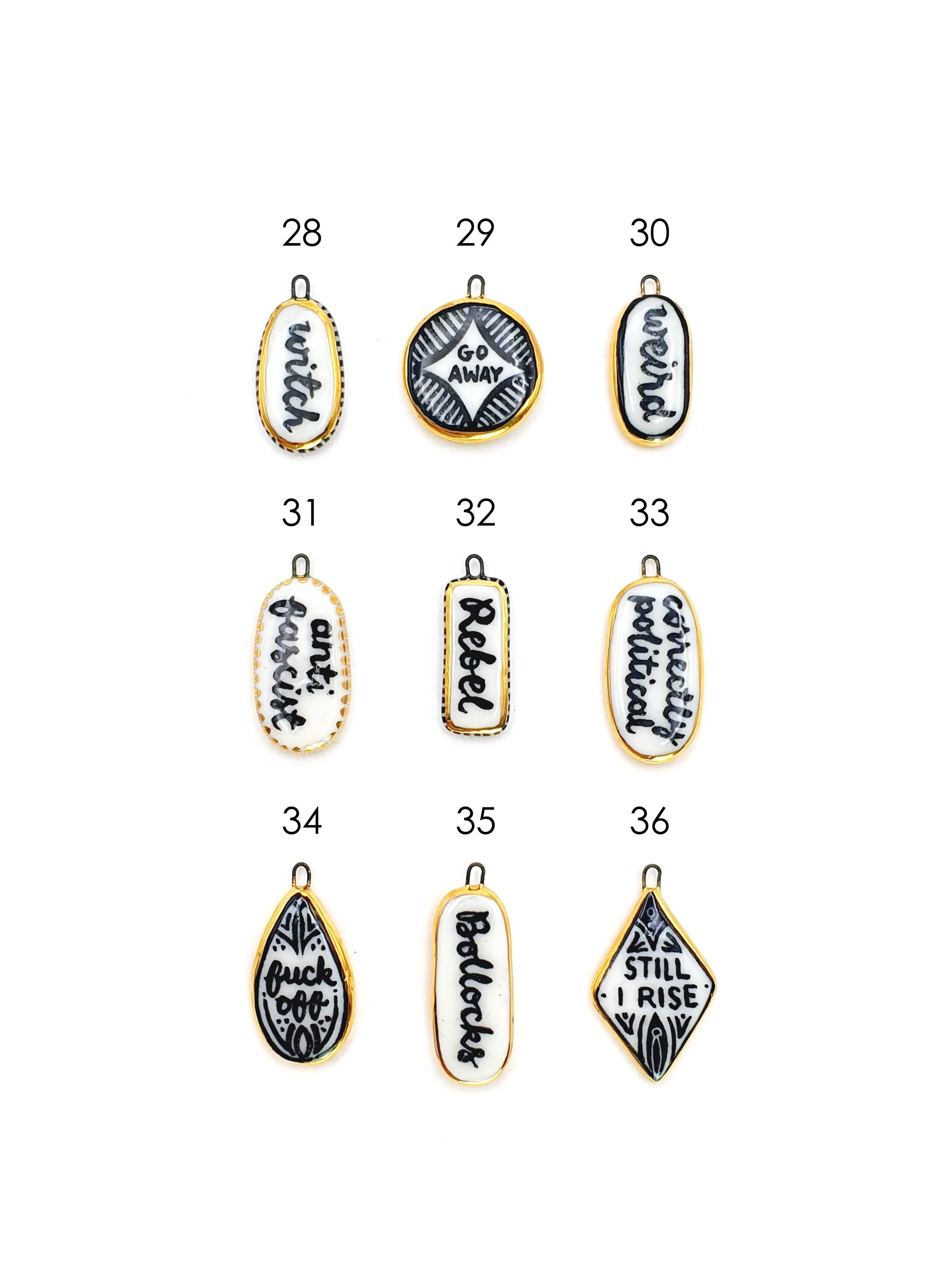 Text lozenge charms - SET 4