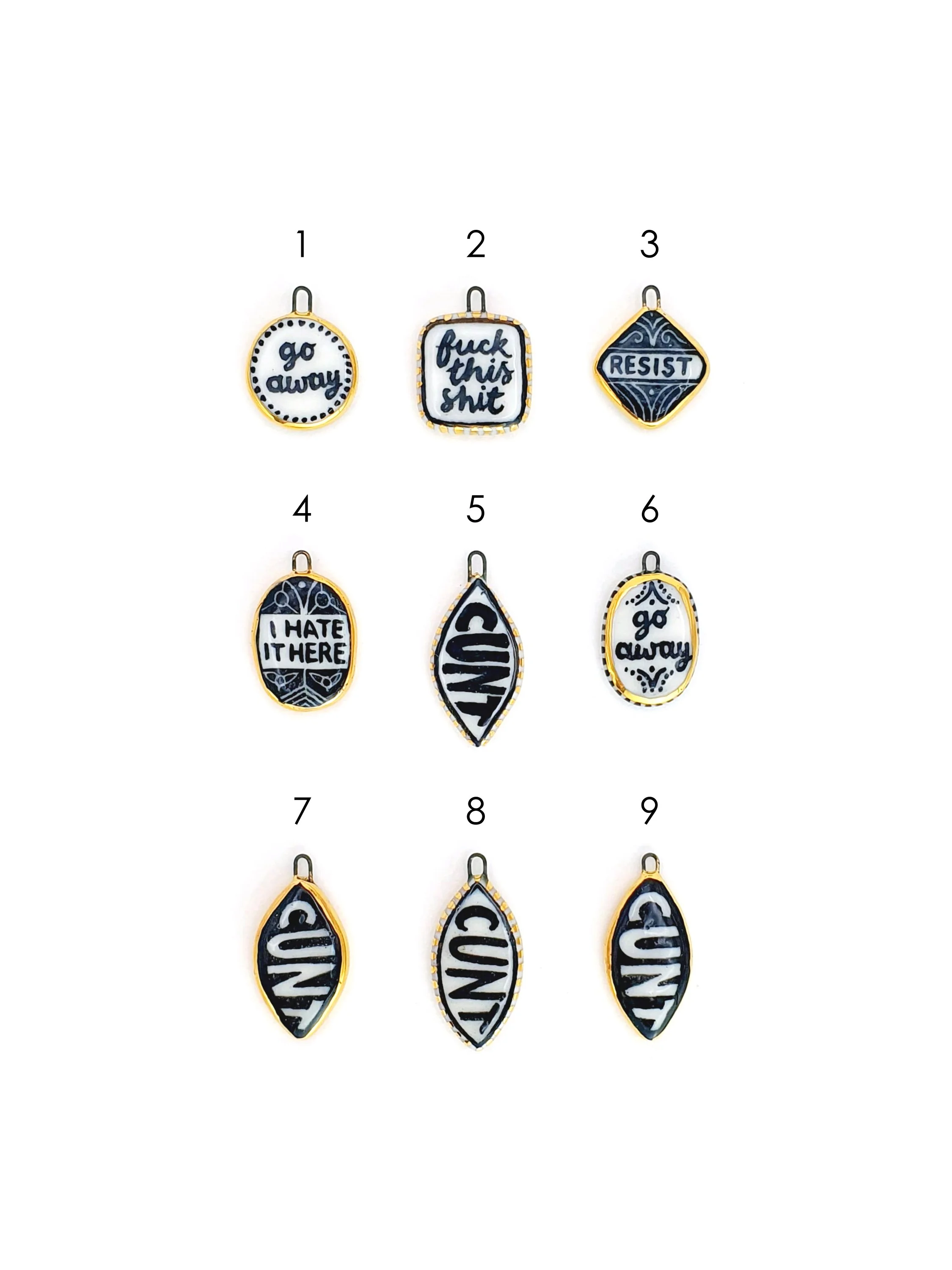 Text lozenge charms - SET 1