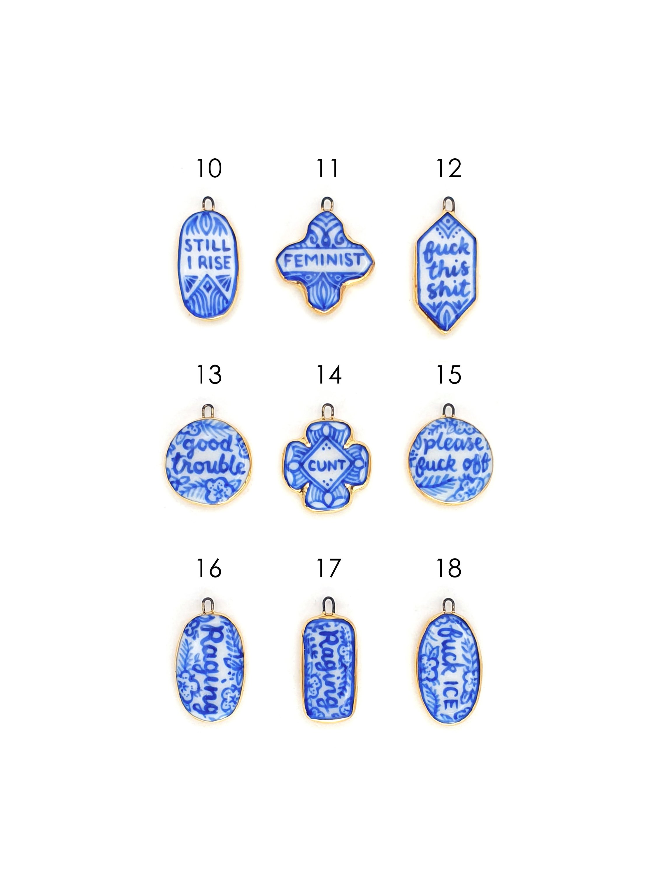 Blue and white sweary lozenge charms - SET 2