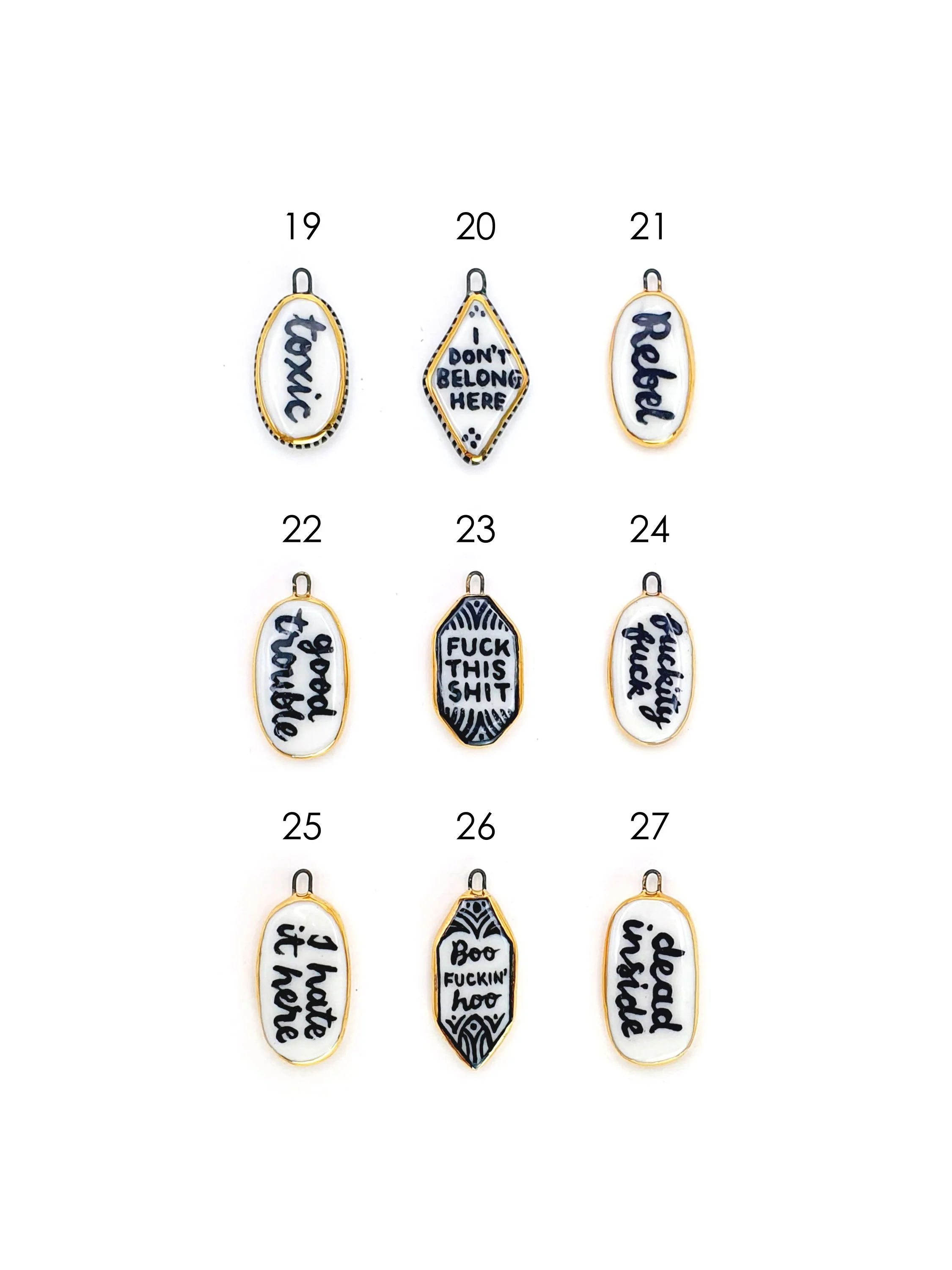 Text lozenge charms - SET 3