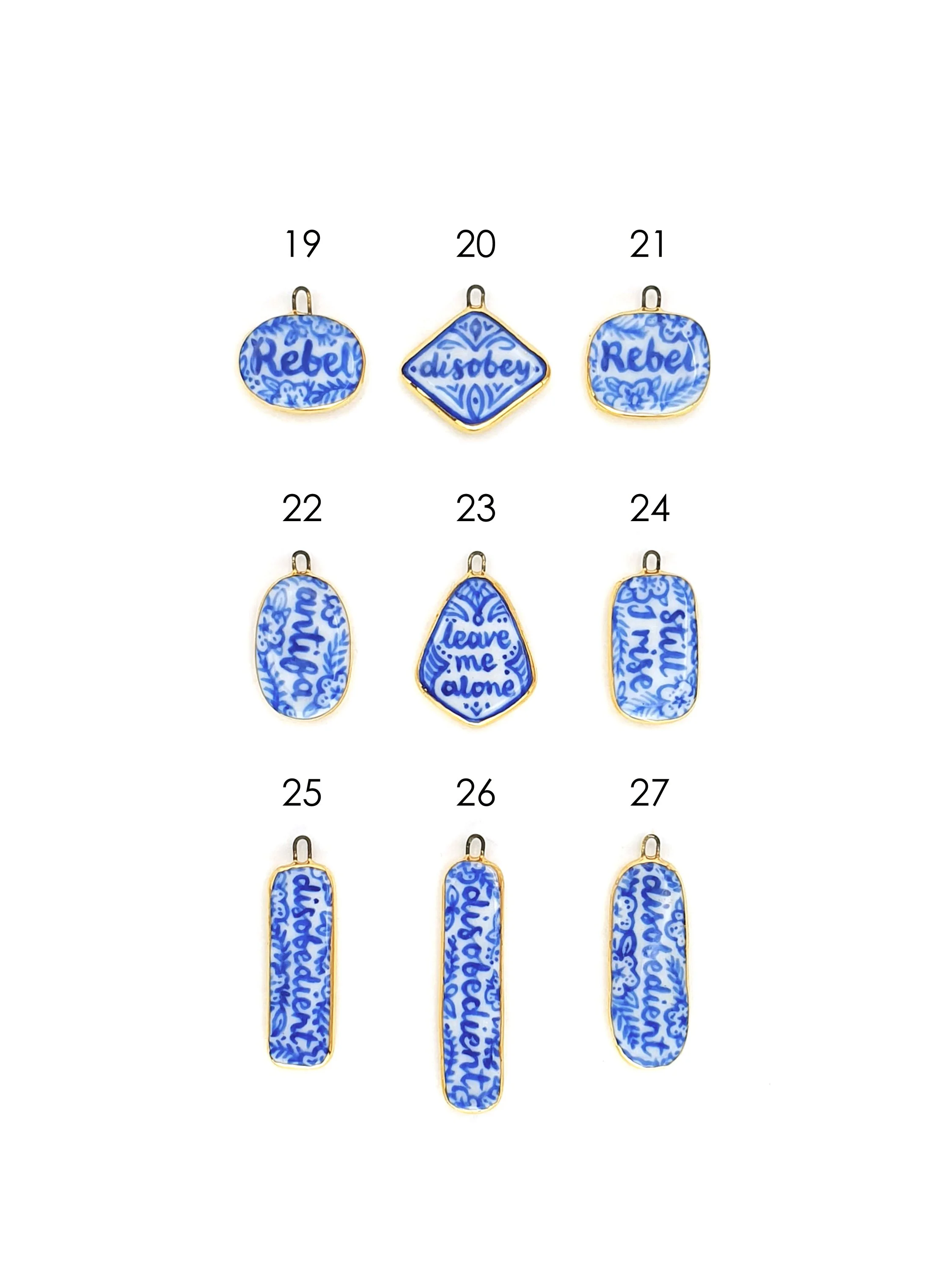 Blue and white sweary lozenge charms - SET 3