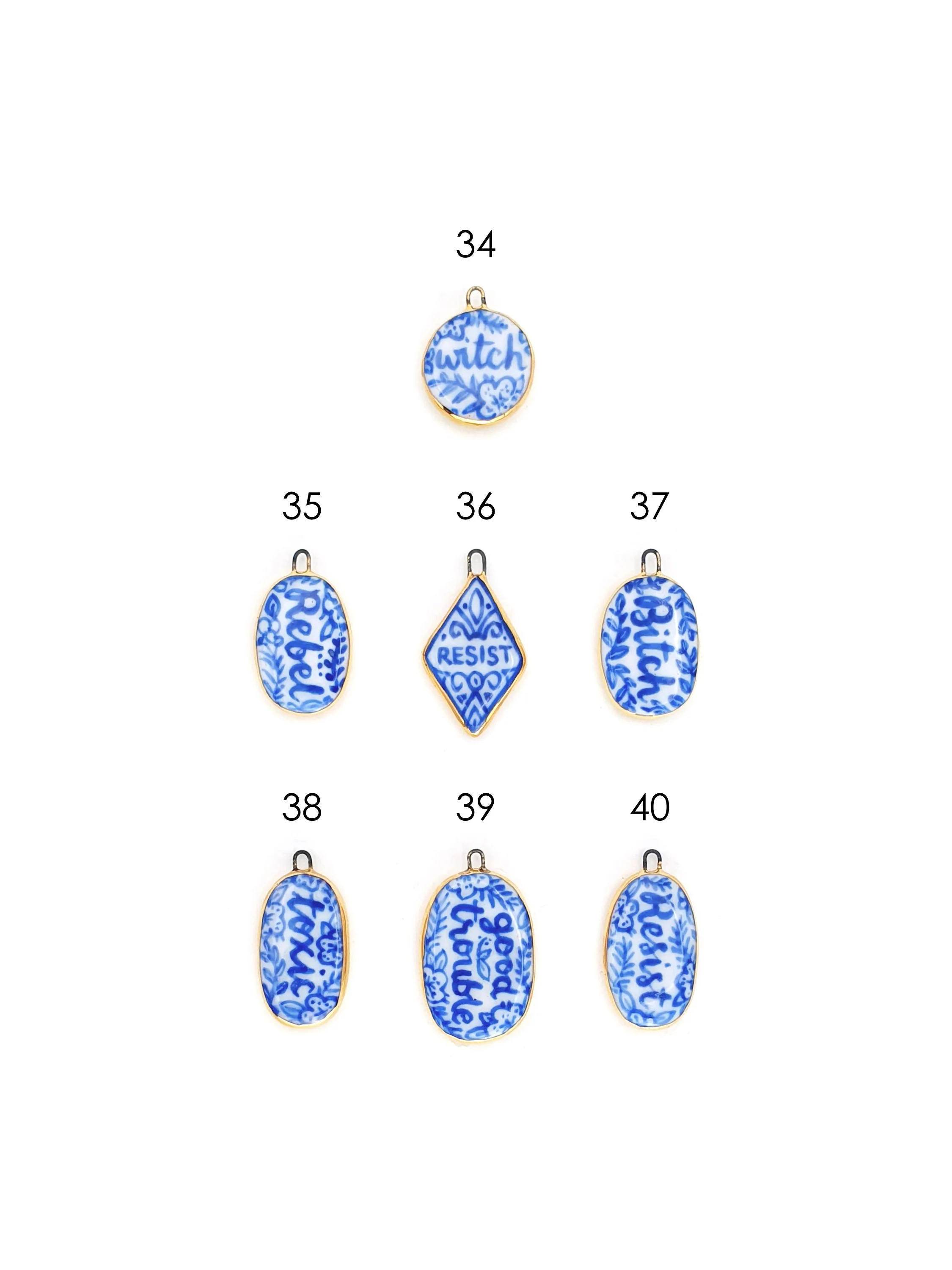 Blue and white sweary lozenge charms - SET 5