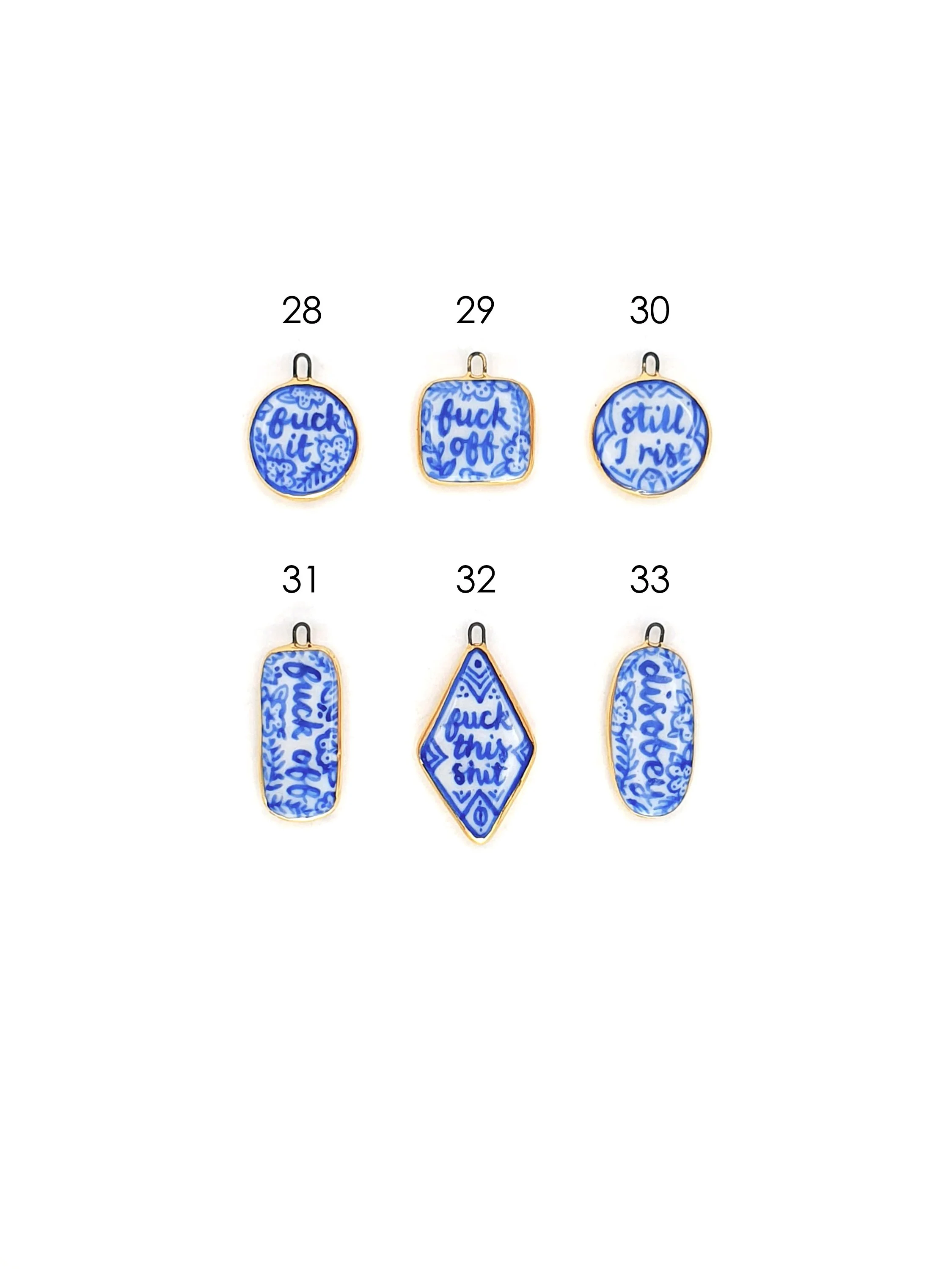 Blue and white sweary lozenge charms - SET 4
