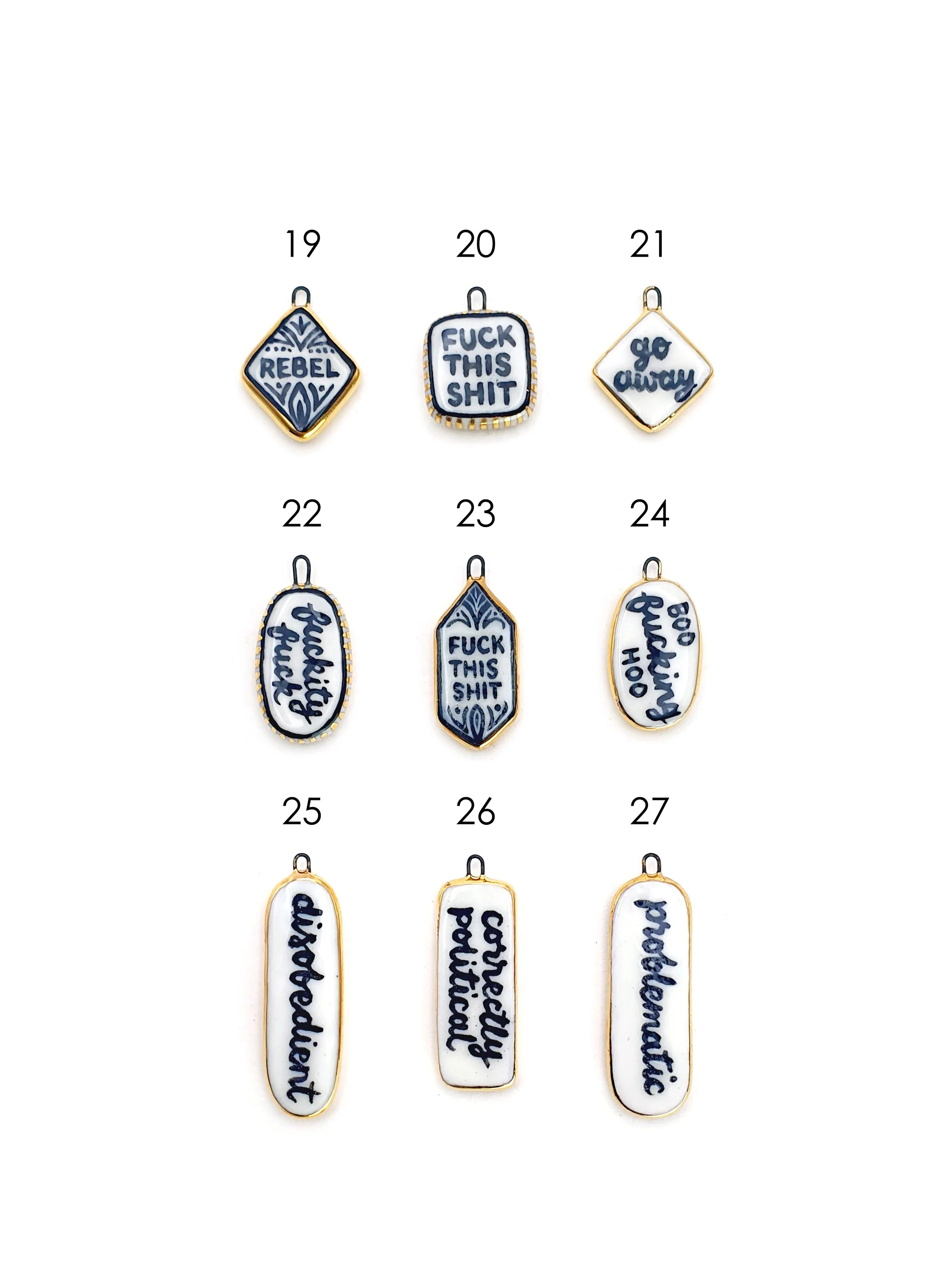 Text lozenge charms - SET 3