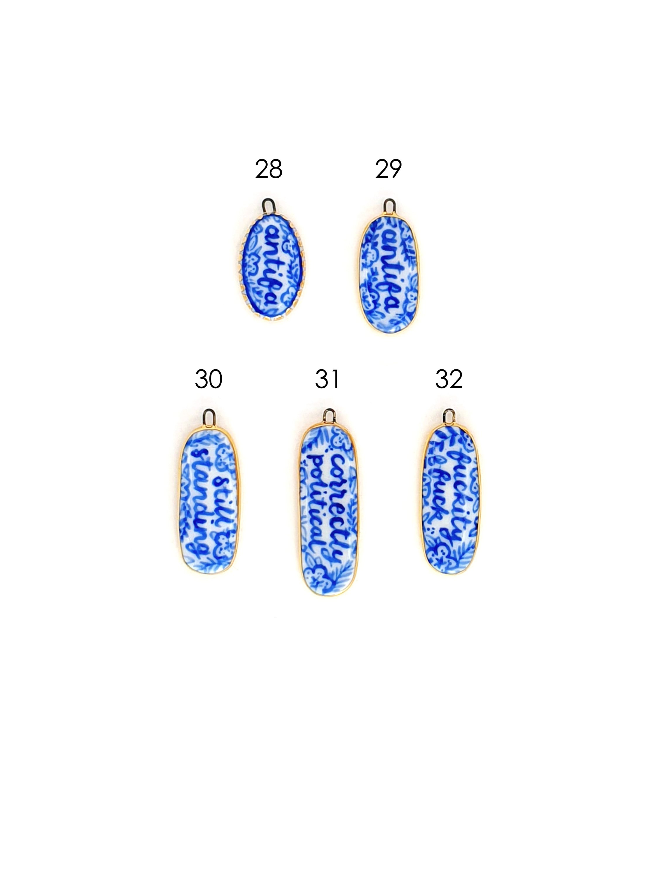 Blue and white sweary lozenge charms - SET 4