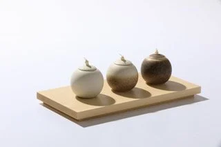 KS Lunar, Eclipse Small sphere pots on wooden base 2.jpeg