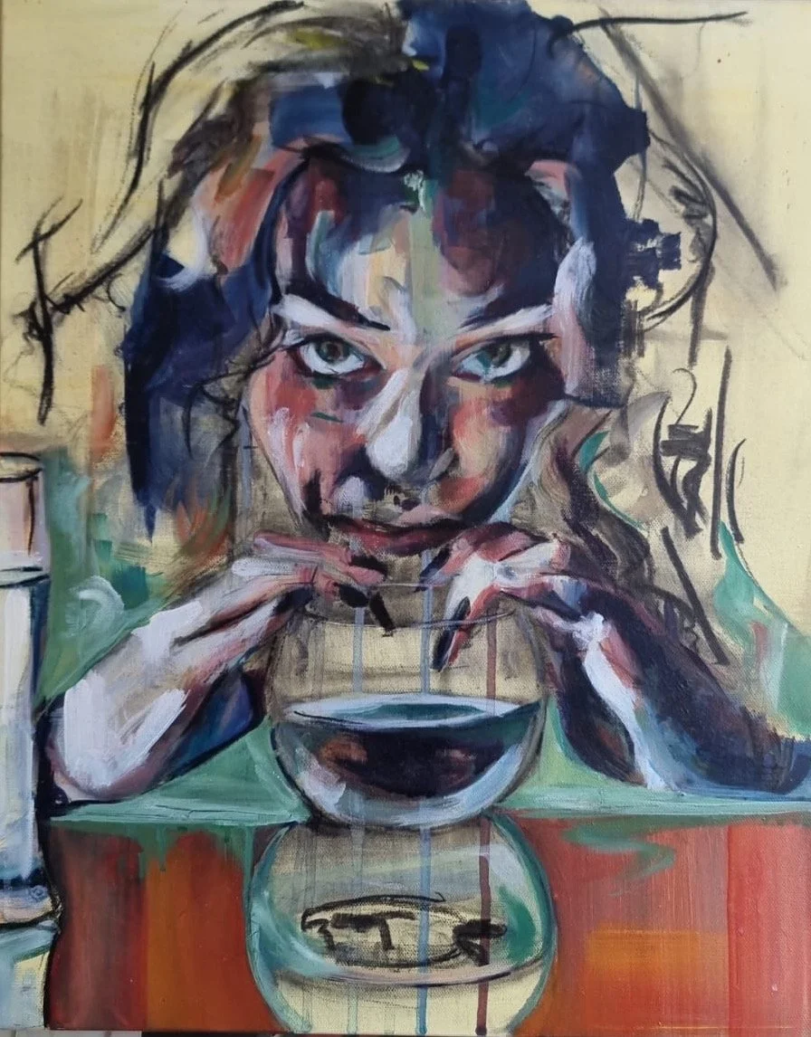 Amelia Page - Woman with Glass: rainbow leopard