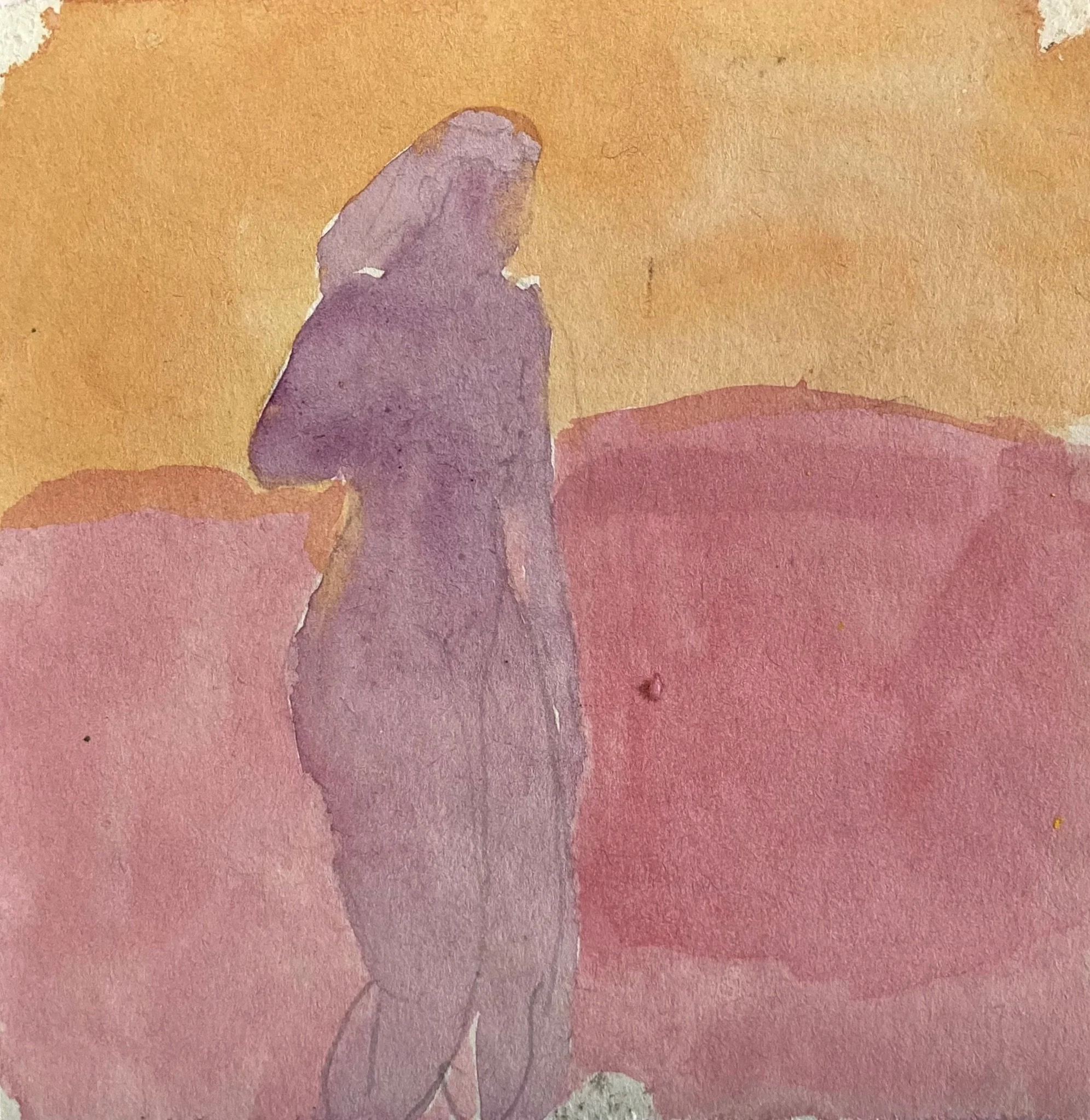 Purple figure walking, 2022.Watercolour on paper, 15x15cm(unframed)£350.jpeg