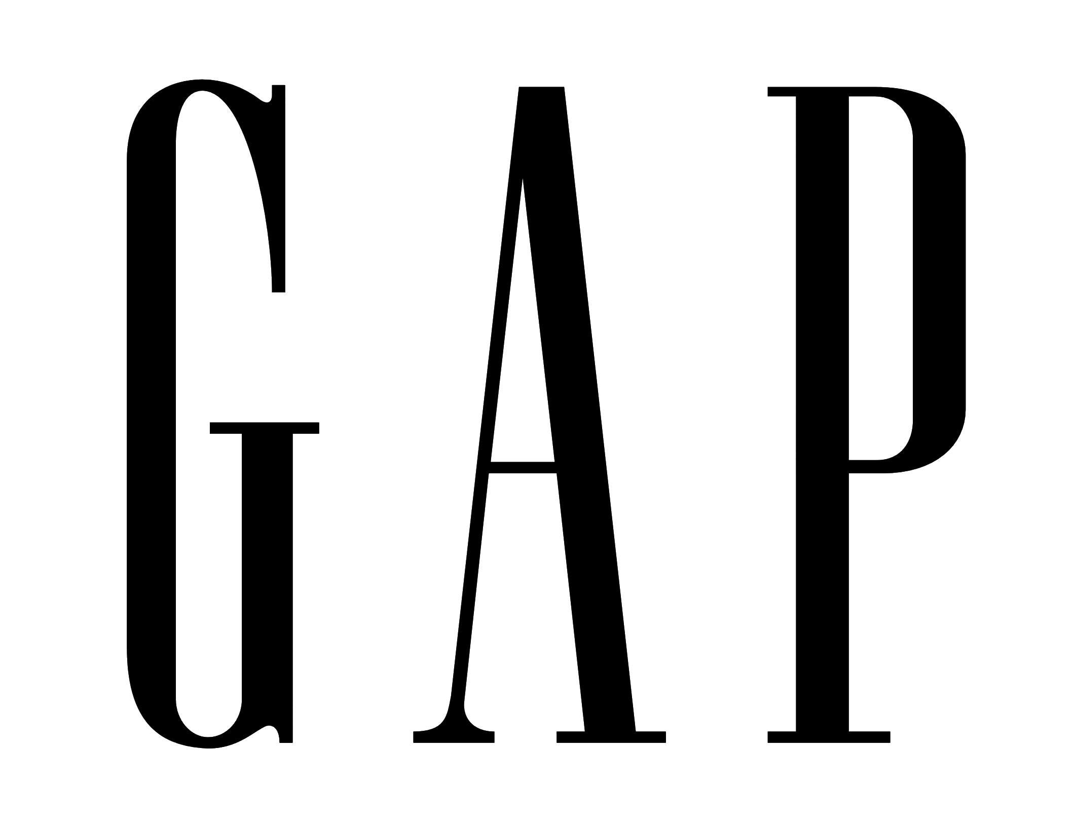The word "GAP" in tall, black, serif lettering on a transparent background.