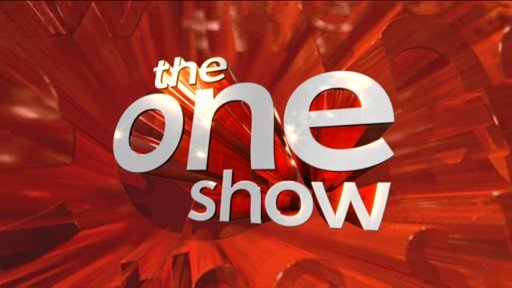 Logo of "The One Show" on a red abstract background.