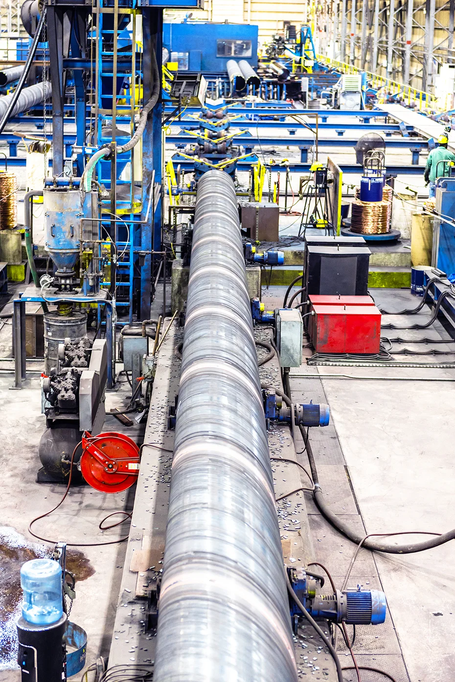 Spiral-Welded Pipe During Manufacturing Process