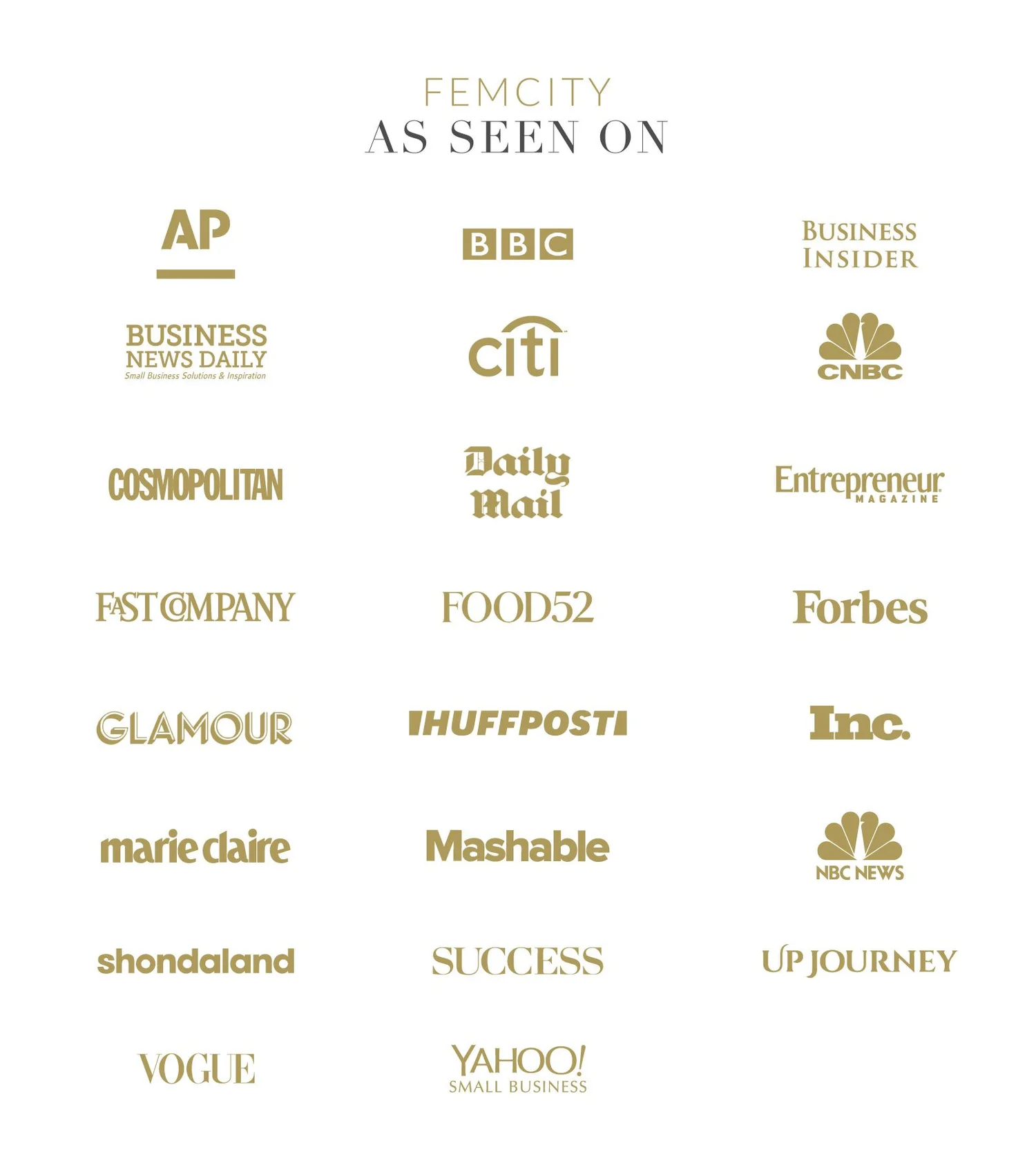 Media outlets and partners that have featured FemCity