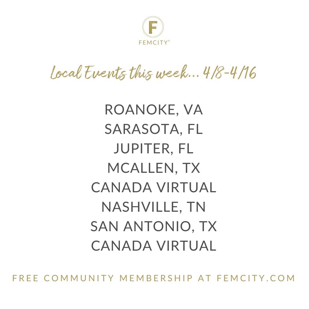 Happy Monday FEMs! Here is what we have planned for you this week with our local events and online sessions. 

Business class today at 1 pm ET with FemCity Founder's Member @christafareye on Email Etiquette. 

Tomorrow, we have at 1 pm ET with FemCit