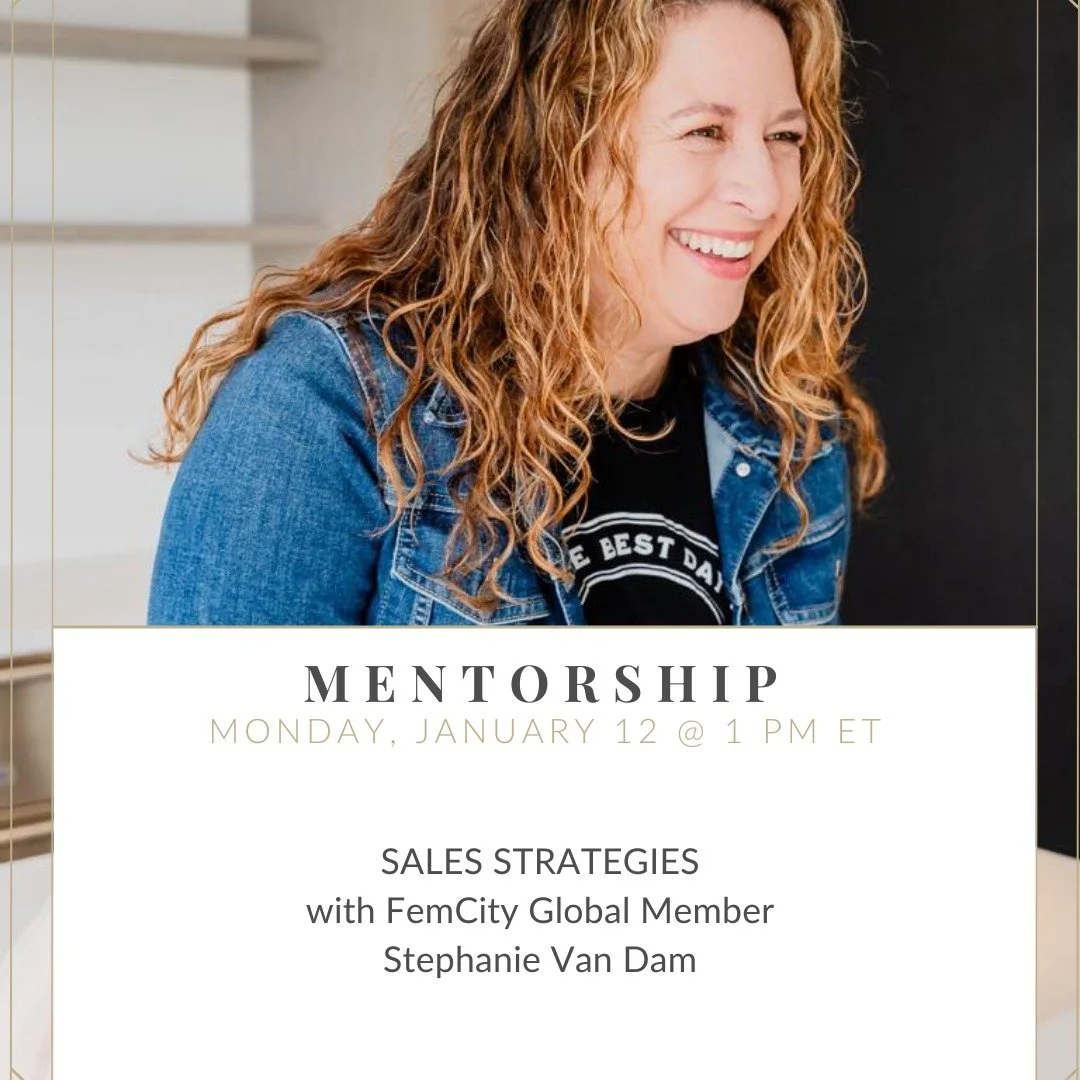 Join us today at 1 pm ET for our Monday Mentorship session with FemCity Global Member Stephanie Van Dam. 

About Stephanie:
With over 20 years of experience, Stephanie specializes in supply chain and channel sales strategies, and cultivating strong c