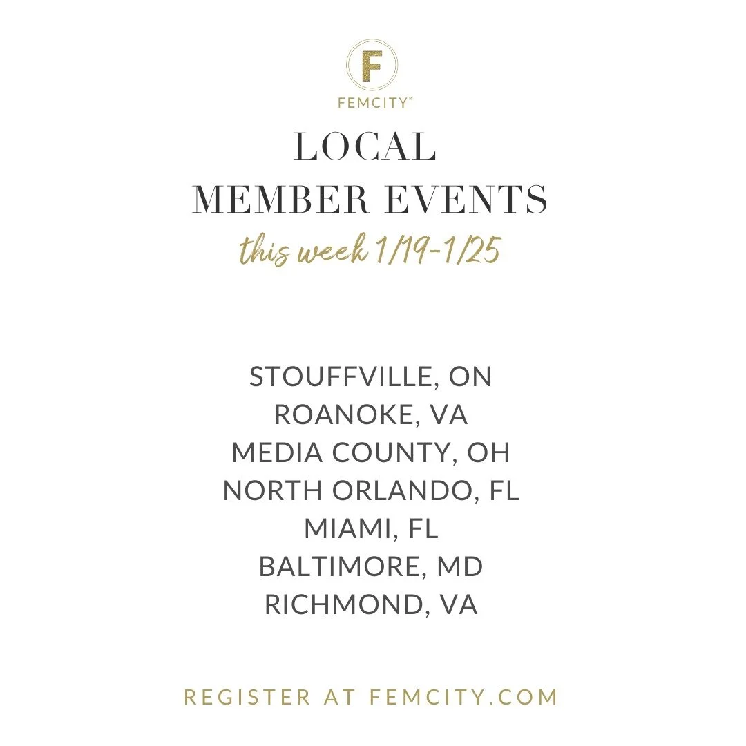 Join us this week for in person events in the following communities.

We love when we gather in person, hug and giggle together.

Register at FemCity.com. FemCity is a Members-Only community and to see if it's the community for you, sign up for our F