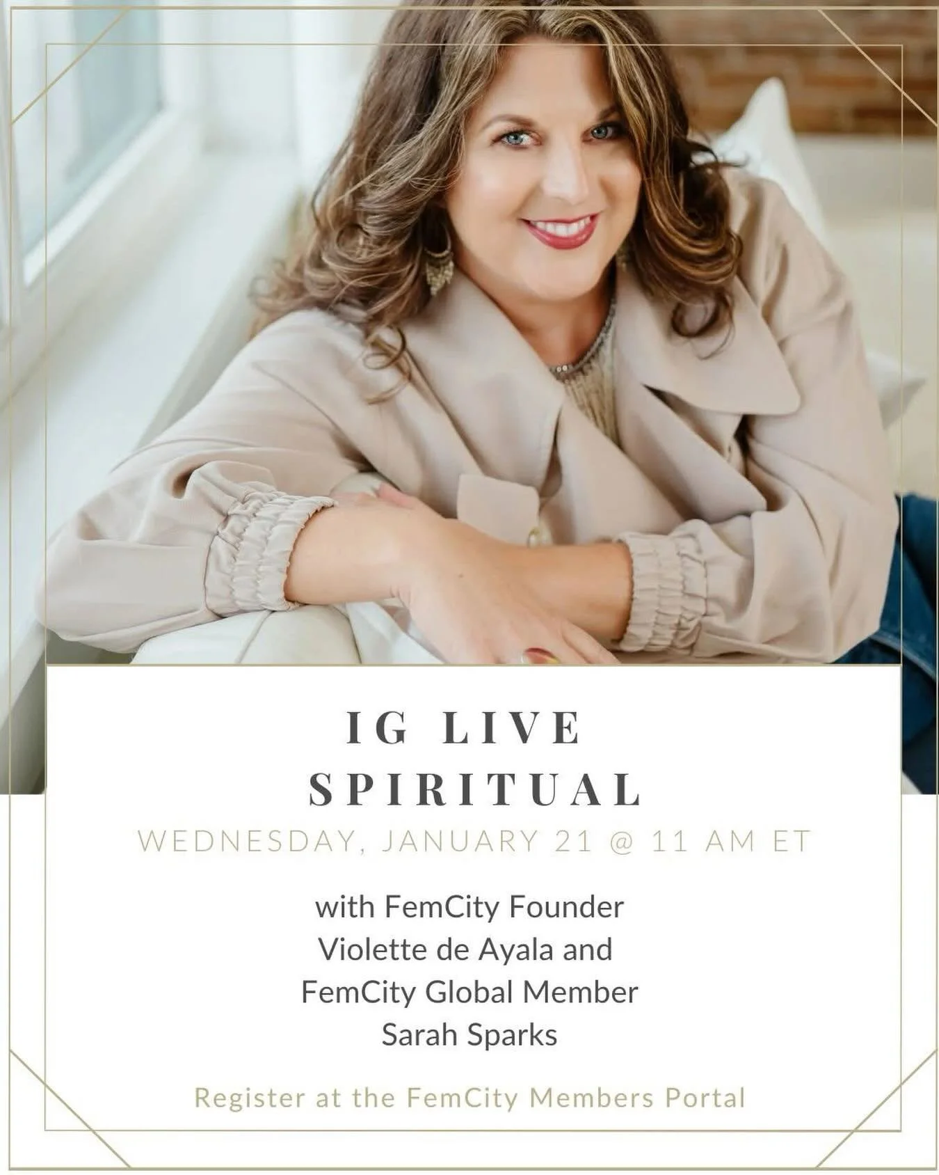 Join us today at 11 am ET with our spiritual conversation with FemCity Global Member @thesarahsparks. She&rsquo;s going to share wisdom and guidance for the new year. Join us right here on IG live.