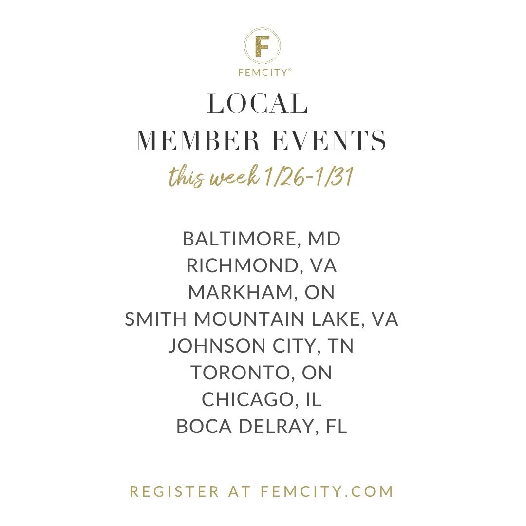 Here is what we have planned for you this week at FemCity. 

Weekly Virtual Networking, a Mentorship session today, and for those in the Global Program it's all about Roundtable, and coffee chats. 

We have in-person events this week in #baltimore #r