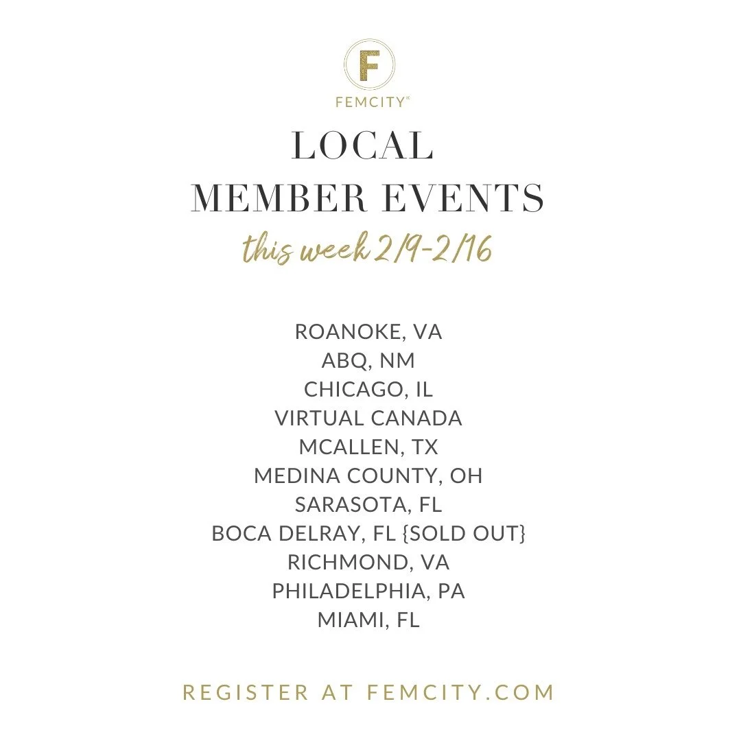 Hi FEMS!! ✨
Happy Monday! We hope you had a beautiful weekend filled with laughter, rest, and joy.

Here&rsquo;s what FemCity has planned for you this week 👇

🌟 COMPLIMENTARY PROGRAMS
For Trial + Local Members

💬 Mentorship Monday
with FemCity Glo