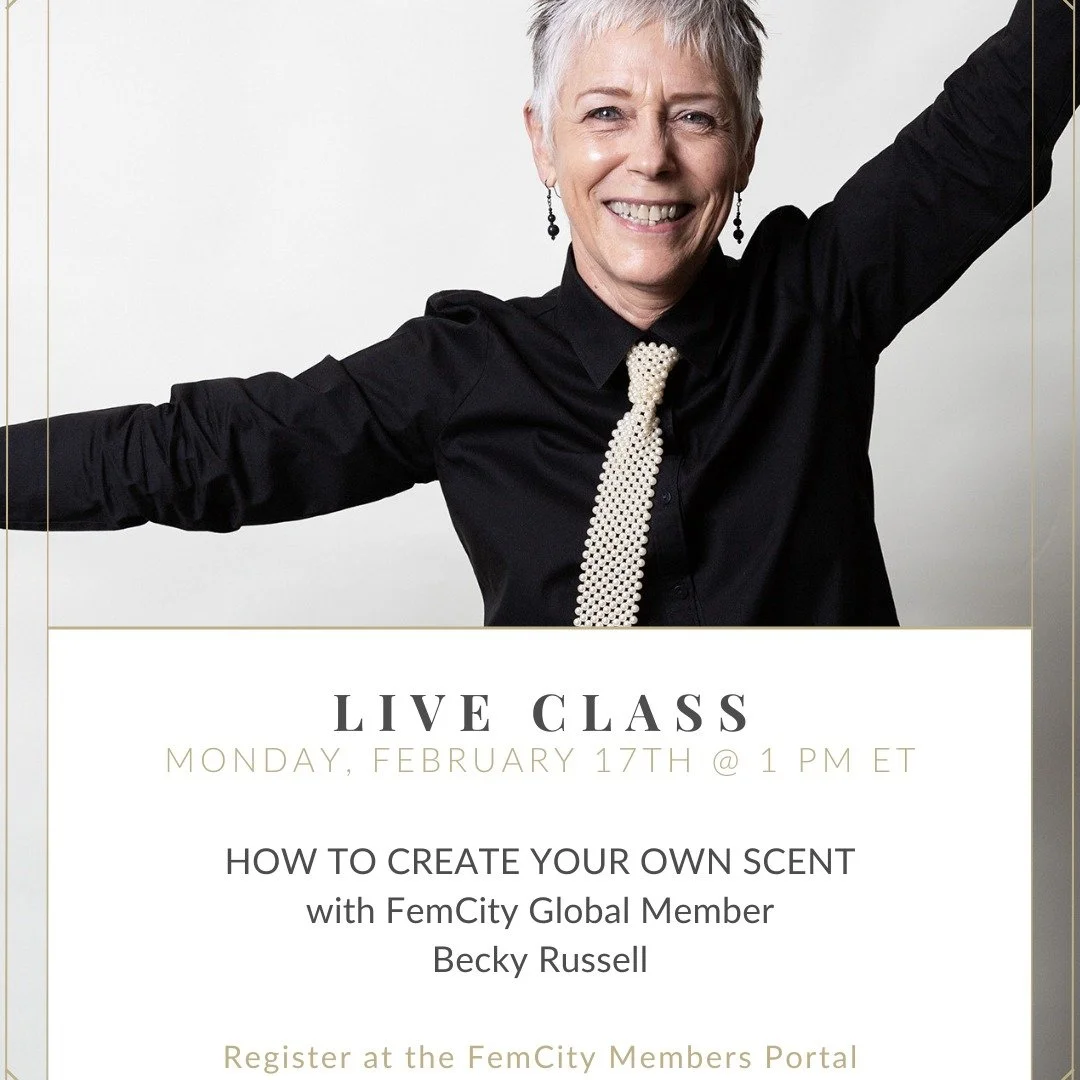 Join us today for a Members event hosted and led by FemCity Global Member @therebeccarussell "How to Create Your Own Scents" with natural oils. 

Designing Your Year: The Power of Scent &amp; Intention
Turning intention into everyday suppor