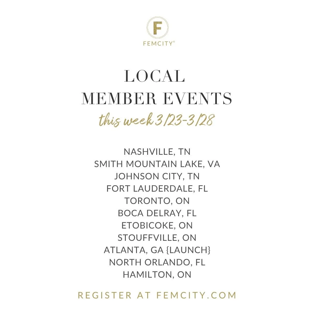 ✨ This week's complimentary programs are here! 💛
For Trial &amp; Local Members:
🗓 Monday, March 23 @ 1pm ET
Mentorship Monday: Menopause with Global Member Denise Stegall
🔗 femcity.com
🗓 Tuesday, March 24 @ 1pm ET
Group Coaching with FemCity Foun