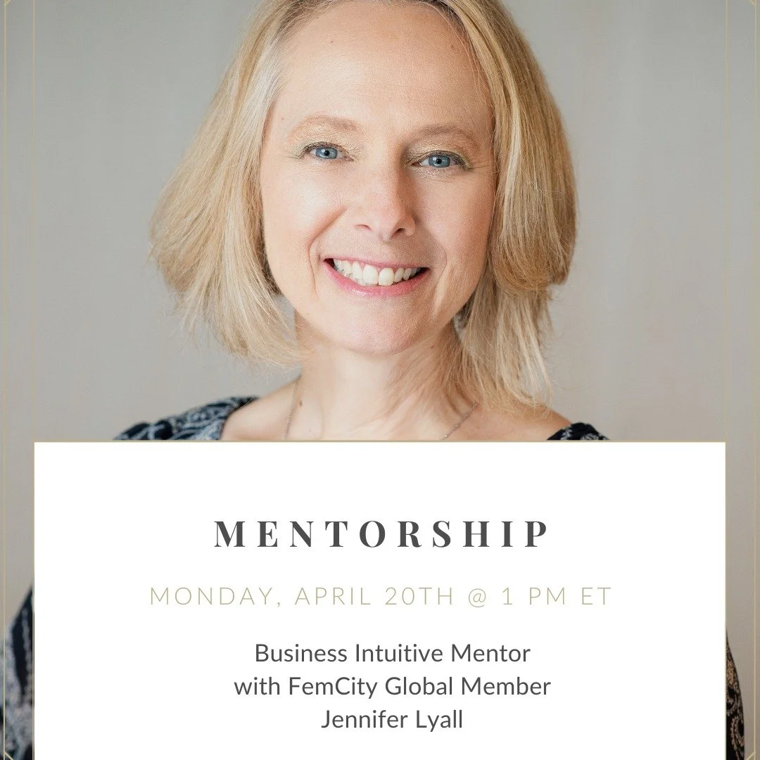 Join us for Monday Mentorship created for women in business. 

Our Global Member and expert Jennifer Lyall is leading our Monday 4/20 session at 1 pm ET. 

About Jennifer and her work: I help conscious entrepreneurs gain clarity, focus and trust thei