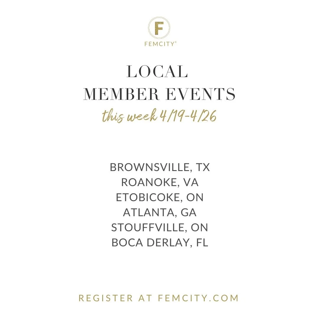 Happy Monday FEMS!!! We have a lot of in-person and online connections waiting for you. 

If you're looking for in-person events, to expand your network and connect with other women in business, join us in #brownsvilletx #roanokeva #etobicoke #atlant