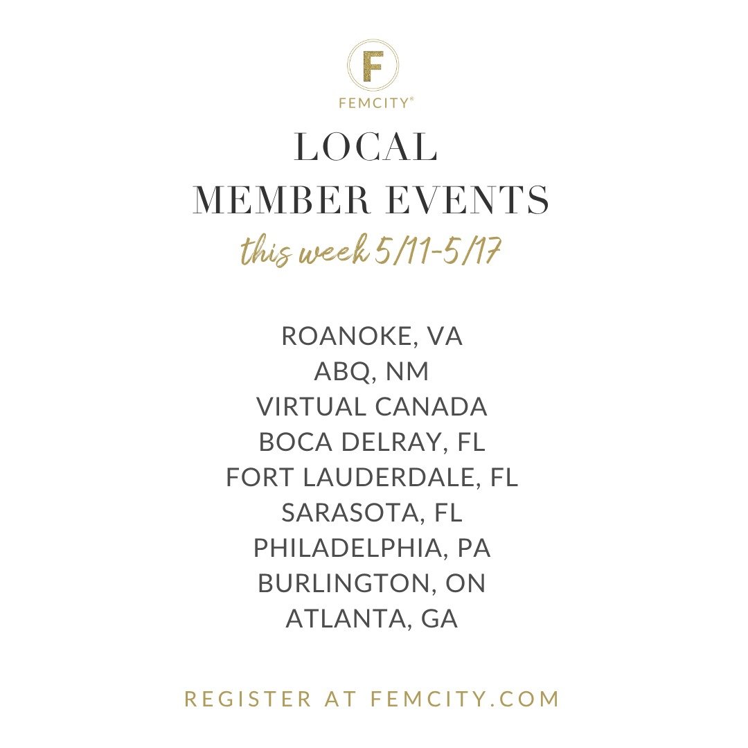 We have a lot of in-person events this week for women in business. Whether you're starting a business, growing, scaling or wanting to network with business women, these events are for you. 

FemCity is a Members-Only organization and Memberships star