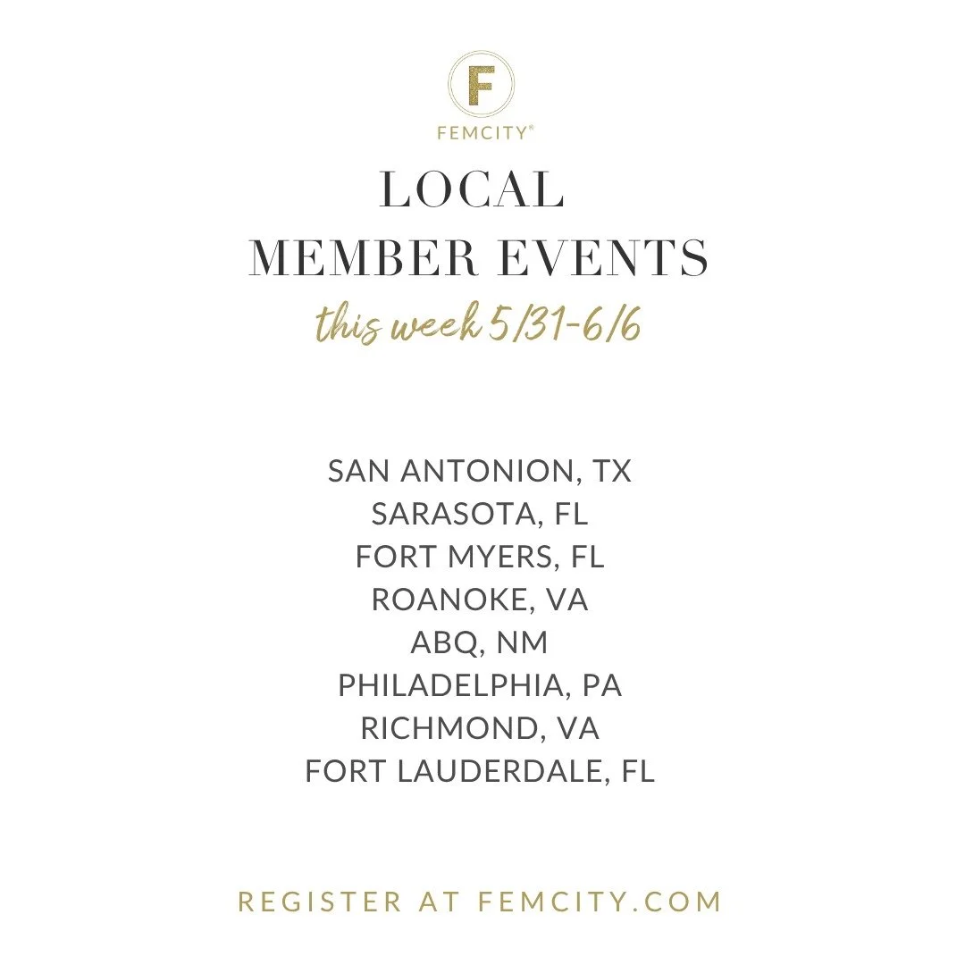 Here's what FemCity has planned for you this week... and it's all free and included in your Online, Local and Global Membership: 

🌟 COMPLIMENTARY PROGRAMS THIS WEEK For Online, Local + Global Members
MONDAY | MENTORSHIP with FemCity Global Member A