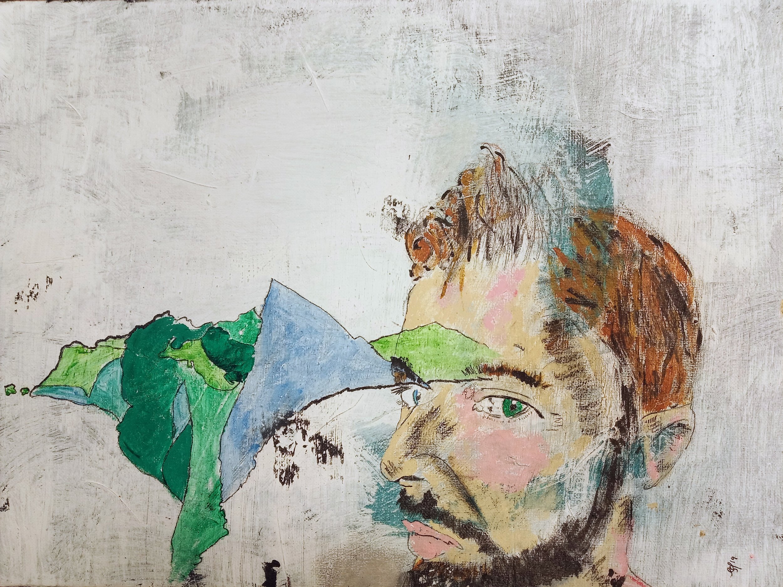 “Patchwork” acrylic, oil, water color, charcoal, ink, and colored pencils on canvas- 2019