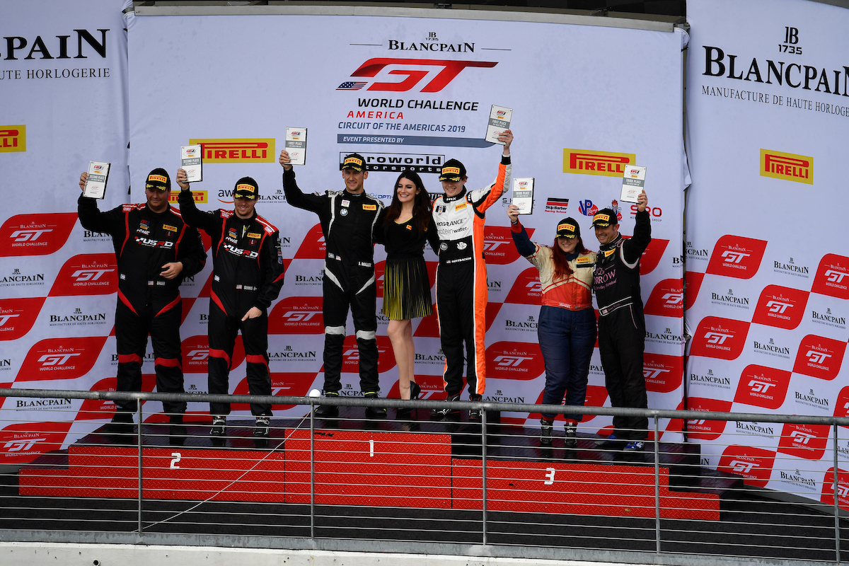 Podium Race 2 – ST Racing’s Miller and Gottsacker on Top Step of podium (Rick Dole Photography)