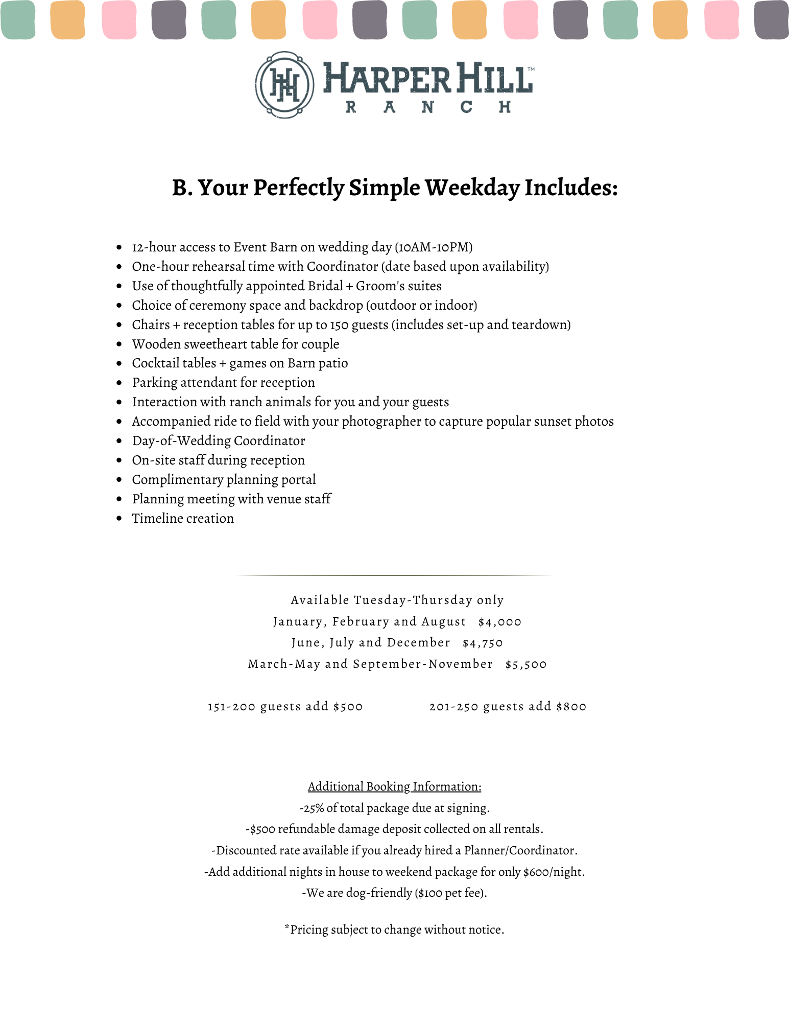 2025 Wedding Packages — Harper Hill Ranch