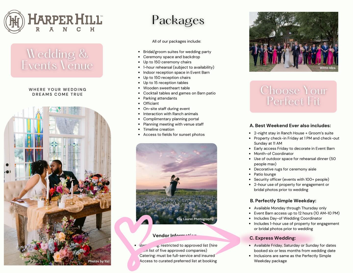 Engaged and ready to get married this year? 🩷 You can choose our most popular package - the Best Weekend Ever - or our new Express Wedding package! 🫶🏼 

Click the link in our bio to learn more about all of our wedding packages and to see what date