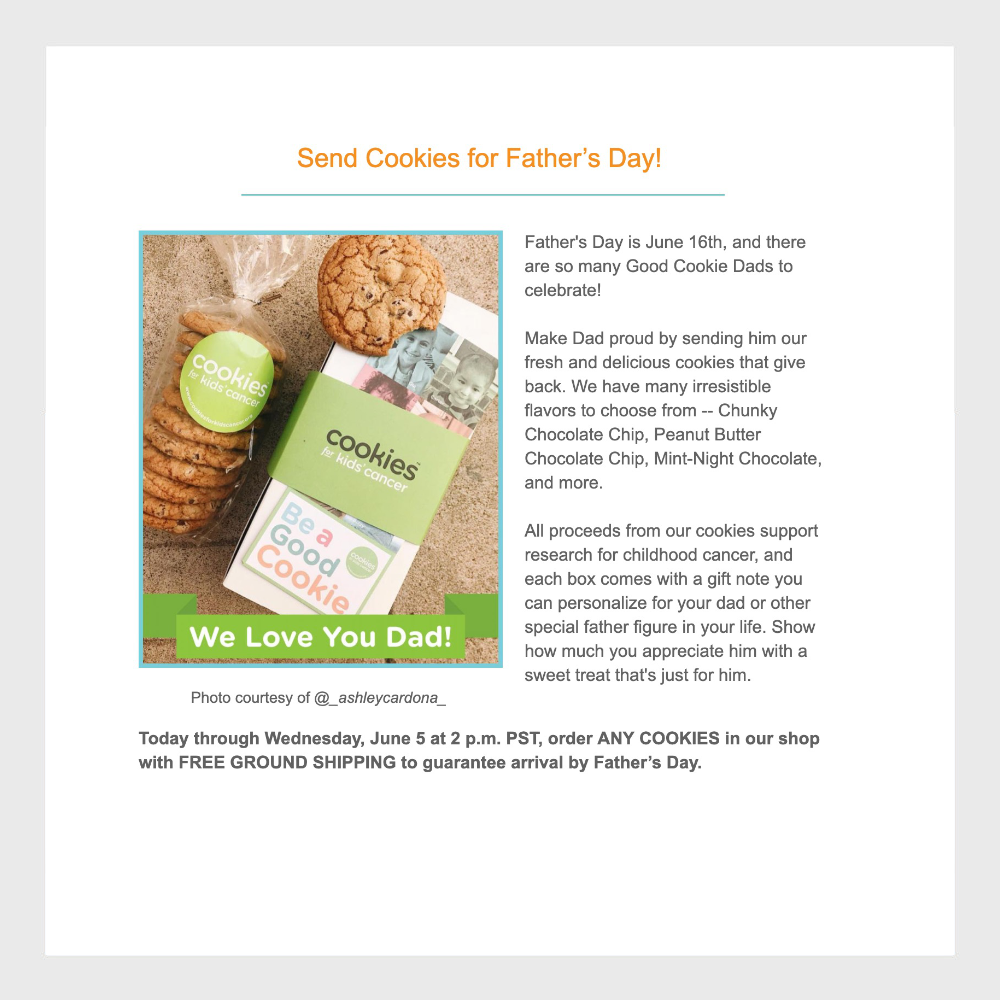 minisocial.io UGC on Cookies for Kids email campaign.