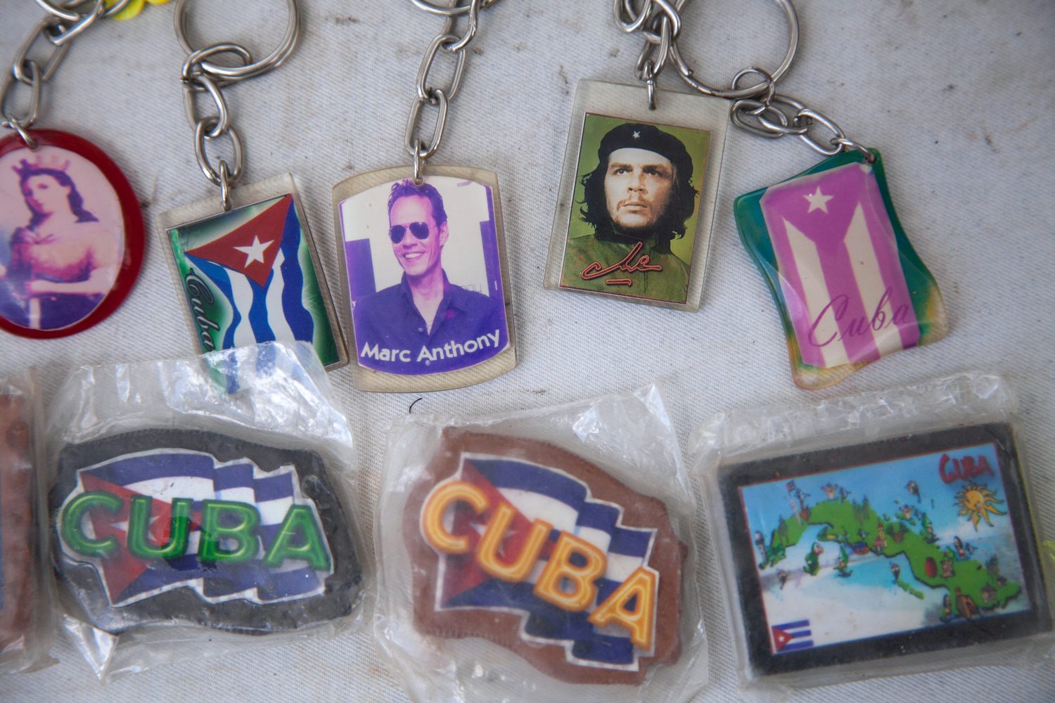  Cuban memorabilia, including the face of Che Guevara, is sold by local vendors at Gran Piedra in the National Park of Baconao in Cuba. 