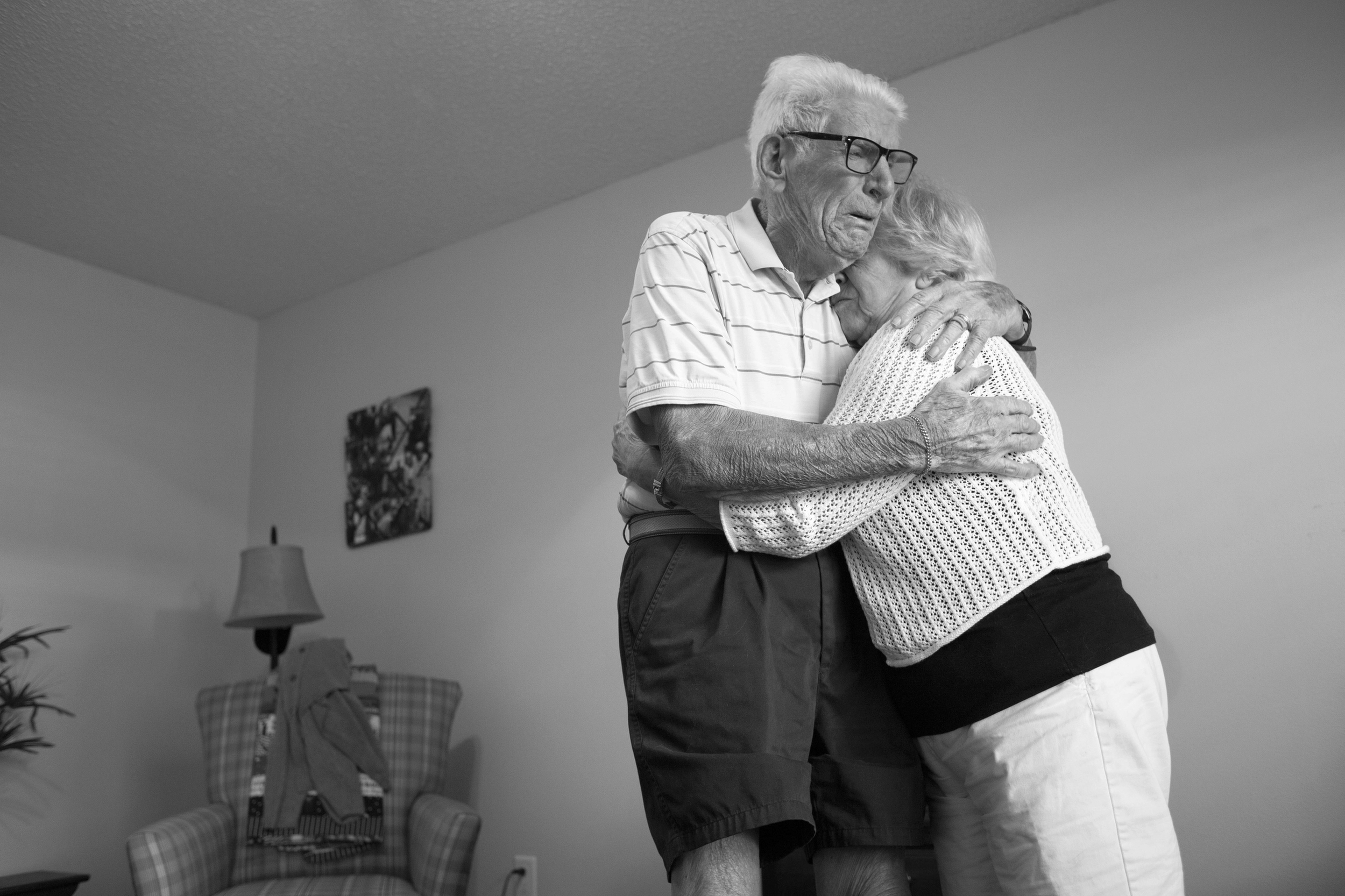 Jerry Rush, who has Lewy Body Dementia, tears up while struggling with the fact that he can no longer live at home. "I love my wife more than anything I can say," he said.