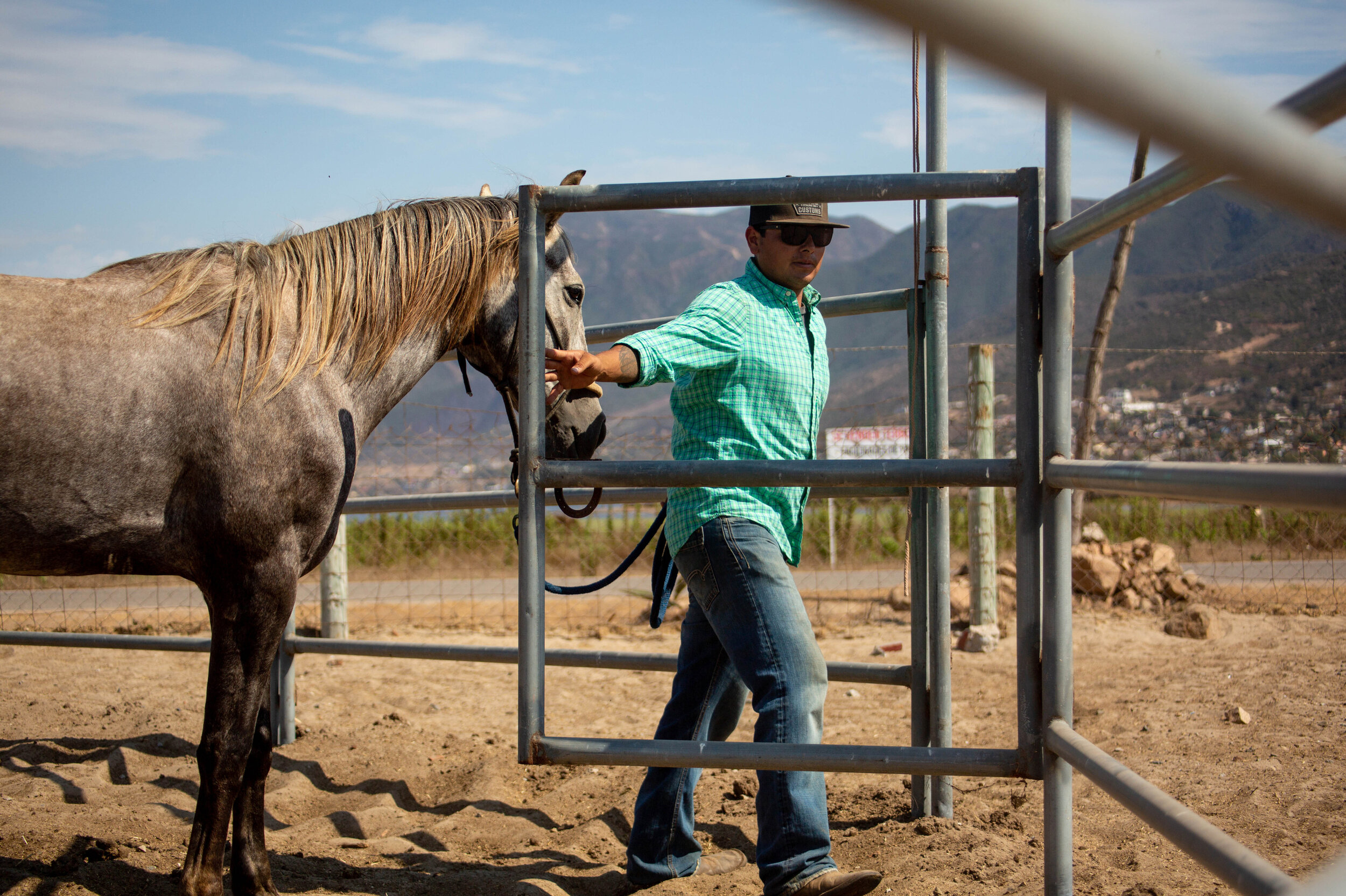   Sergio works with Dusty in the round pen at Tina Jo’s Promise.  