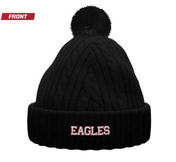 Cable Knit Pom-Pom Beanie - Black EAGLES