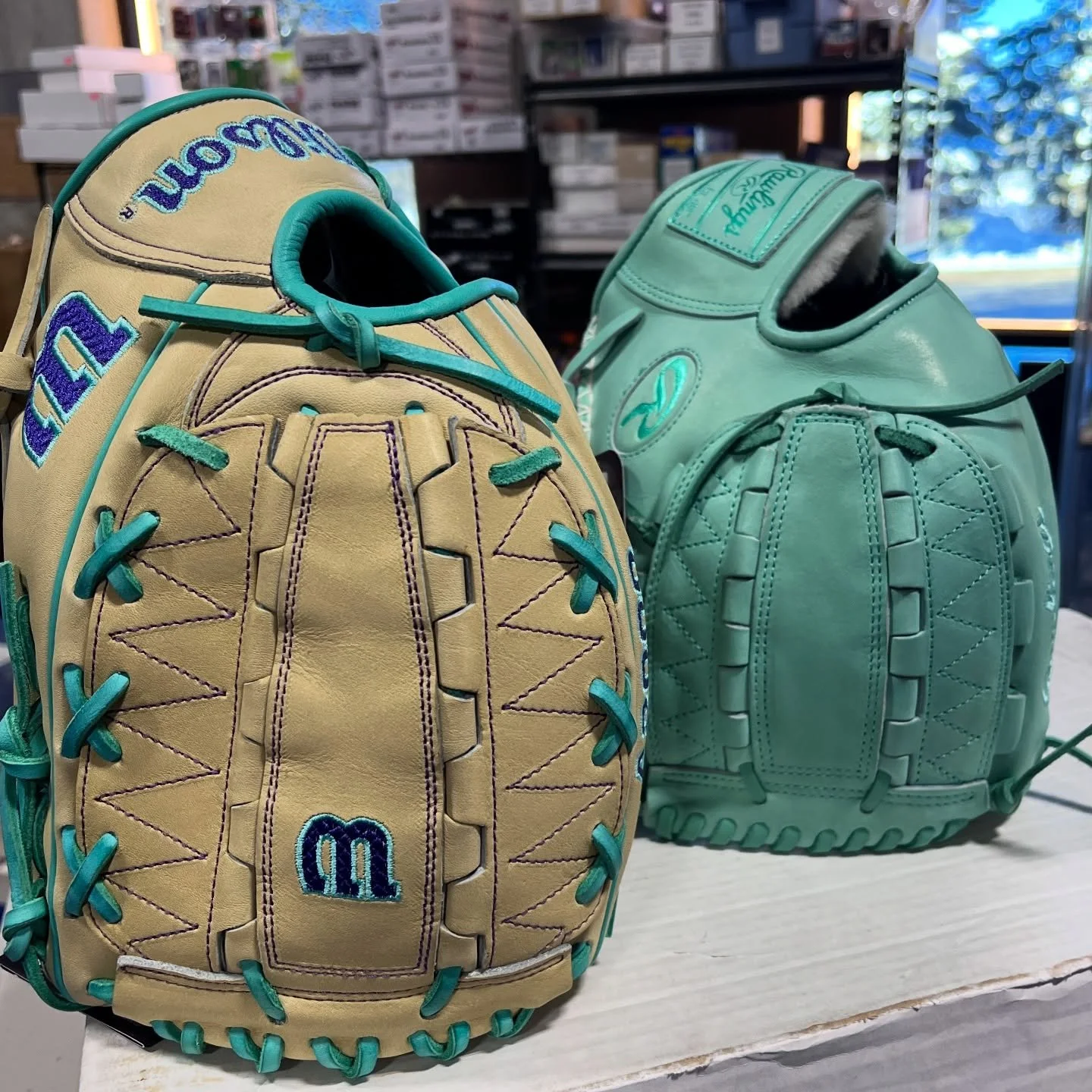 Who doesn&rsquo;t need a Home and Away set of gloves?  The @rawlingssg Pro Preferred PROS206-12M 12&rdquo; and @wilsonballglove A2000 SA12DH 12&rdquo; are strikingly similar.  Both for sale at @thebaseball365