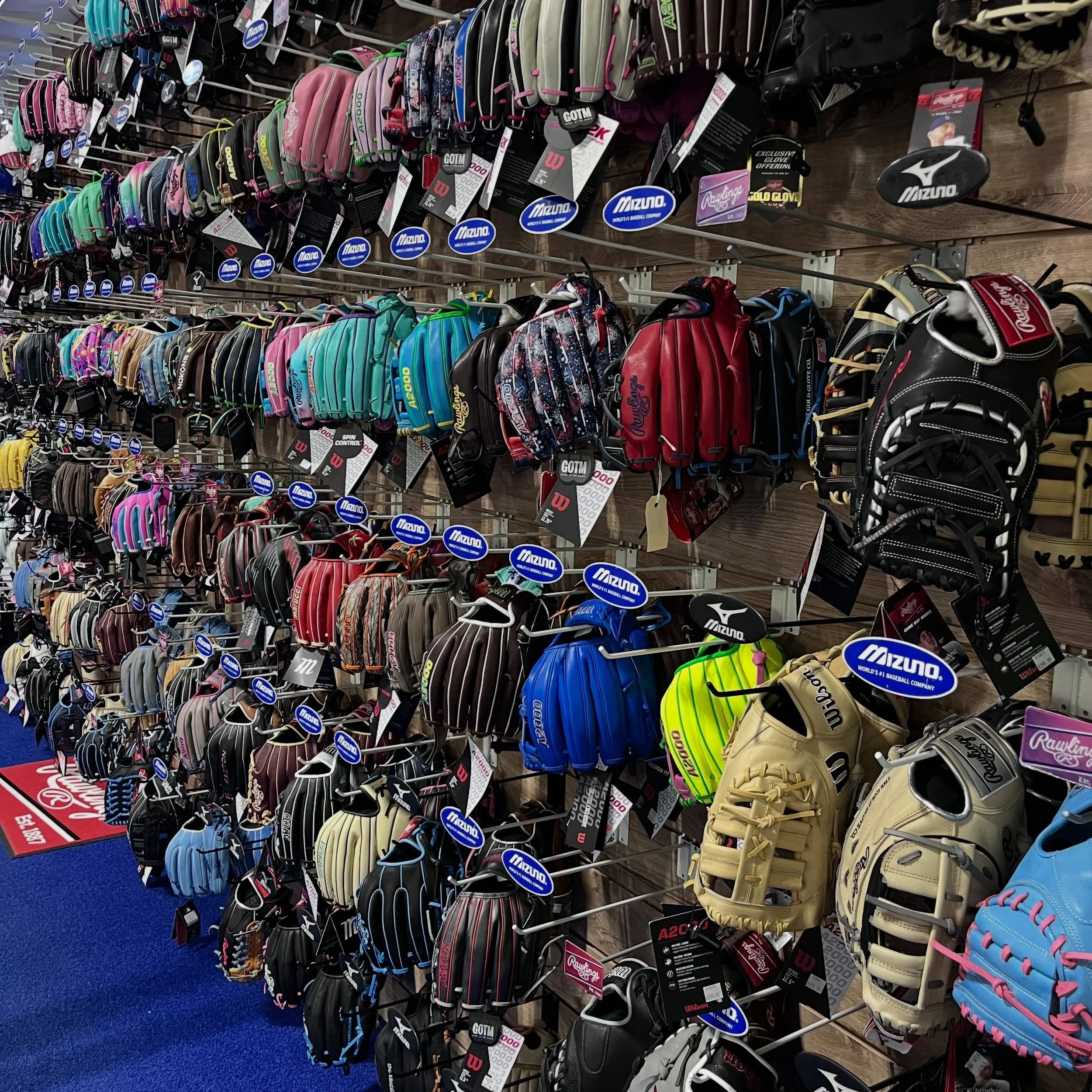 New 2027 bats coming in with many more on the way.  The glove wall is always stocked! What else could you want!!!
